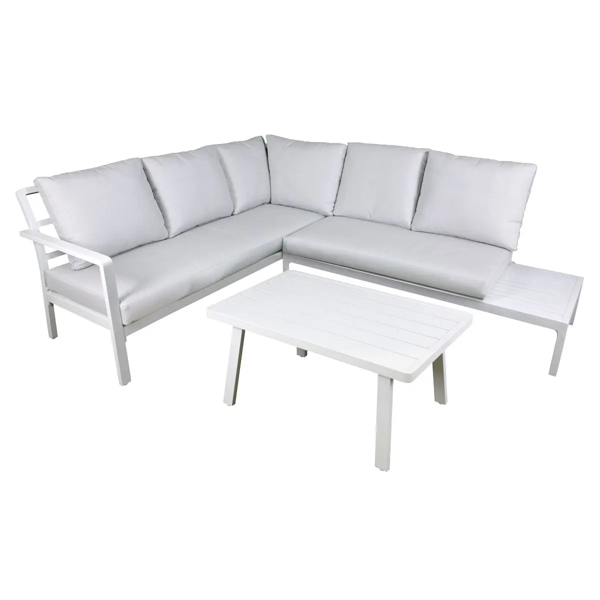 Dellonda Kyoto White 3-Piece Outdoor Garden Corner Sofa & Coffee Table Set