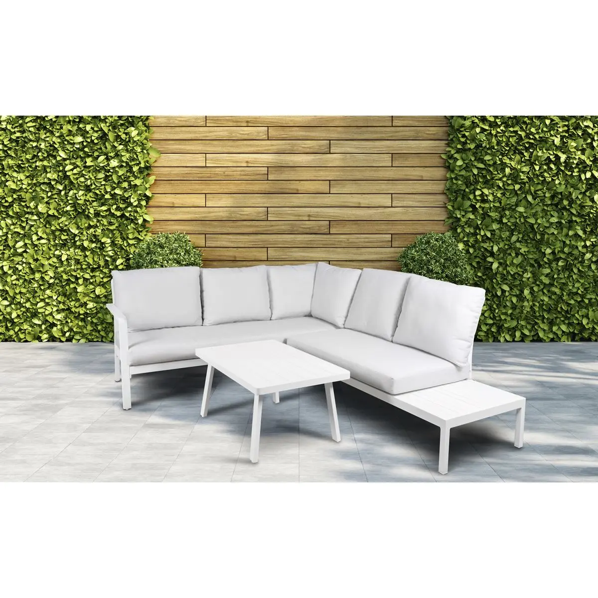 Dellonda Kyoto White 3-Piece Outdoor Garden Corner Sofa & Coffee Table Set - Image 2