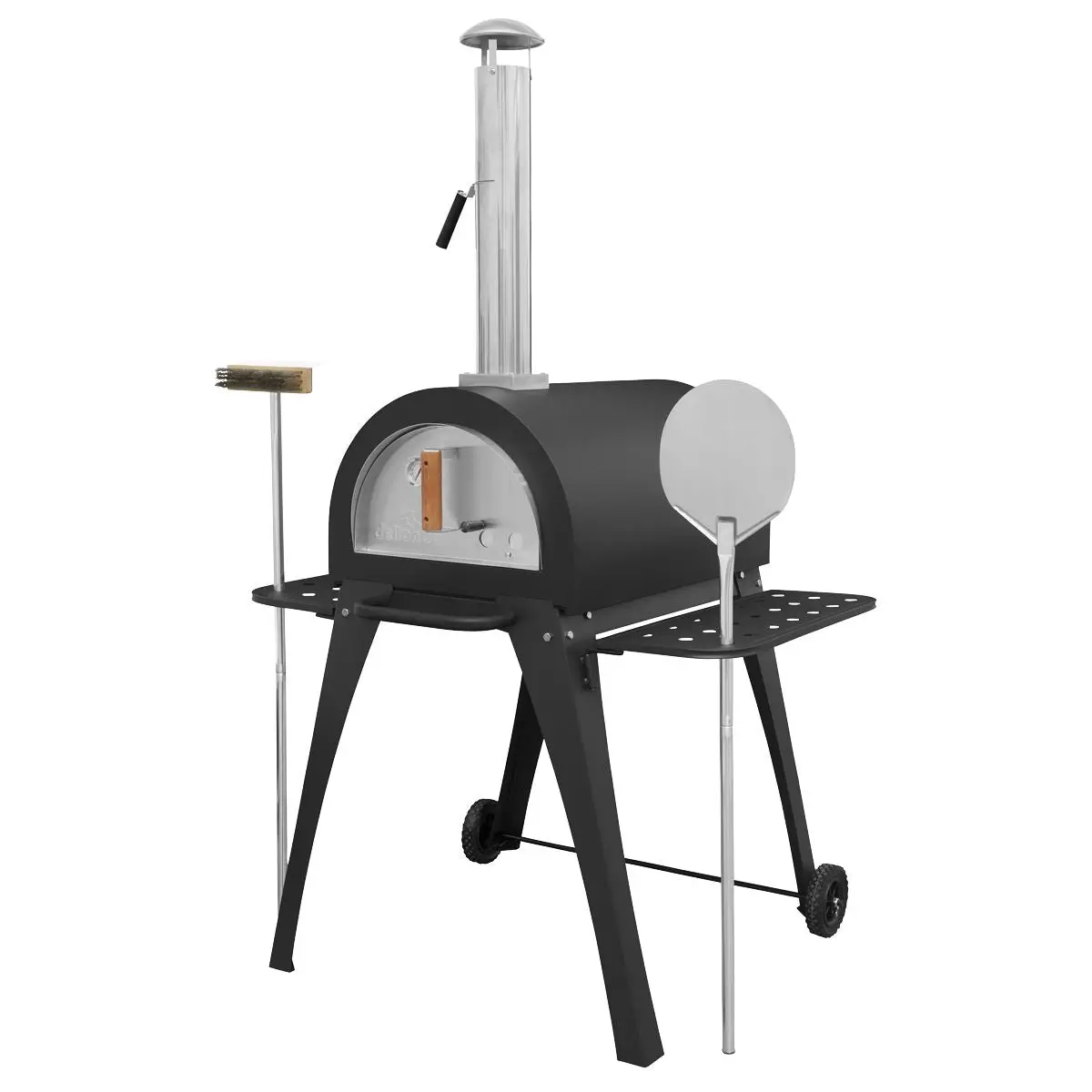 Dellonda Large Outdoor Wood-Fired Pizza Oven & Smoker with Side Shelves & Stand