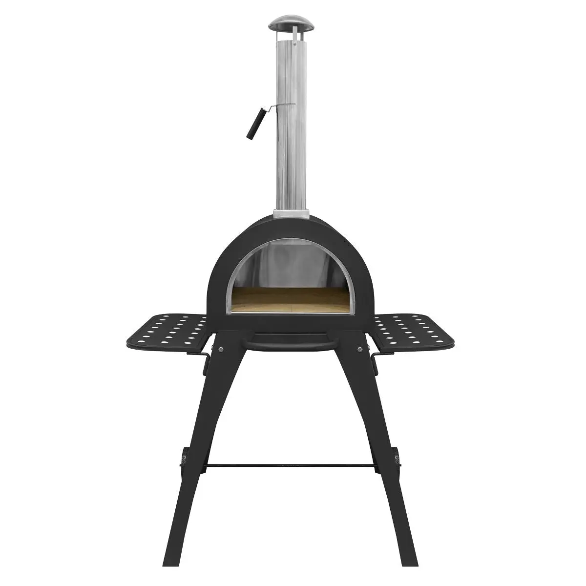 Dellonda Large Outdoor Wood-Fired Pizza Oven & Smoker with Side Shelves & Stand - Image 3