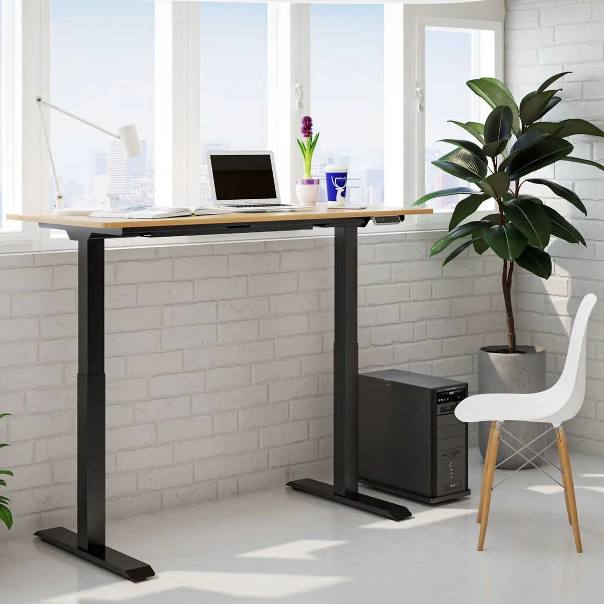 Dellonda Oak Electric Height Adjustable Standing Desk, 1400 x 700mm Dual Motor 100kg - Image 8