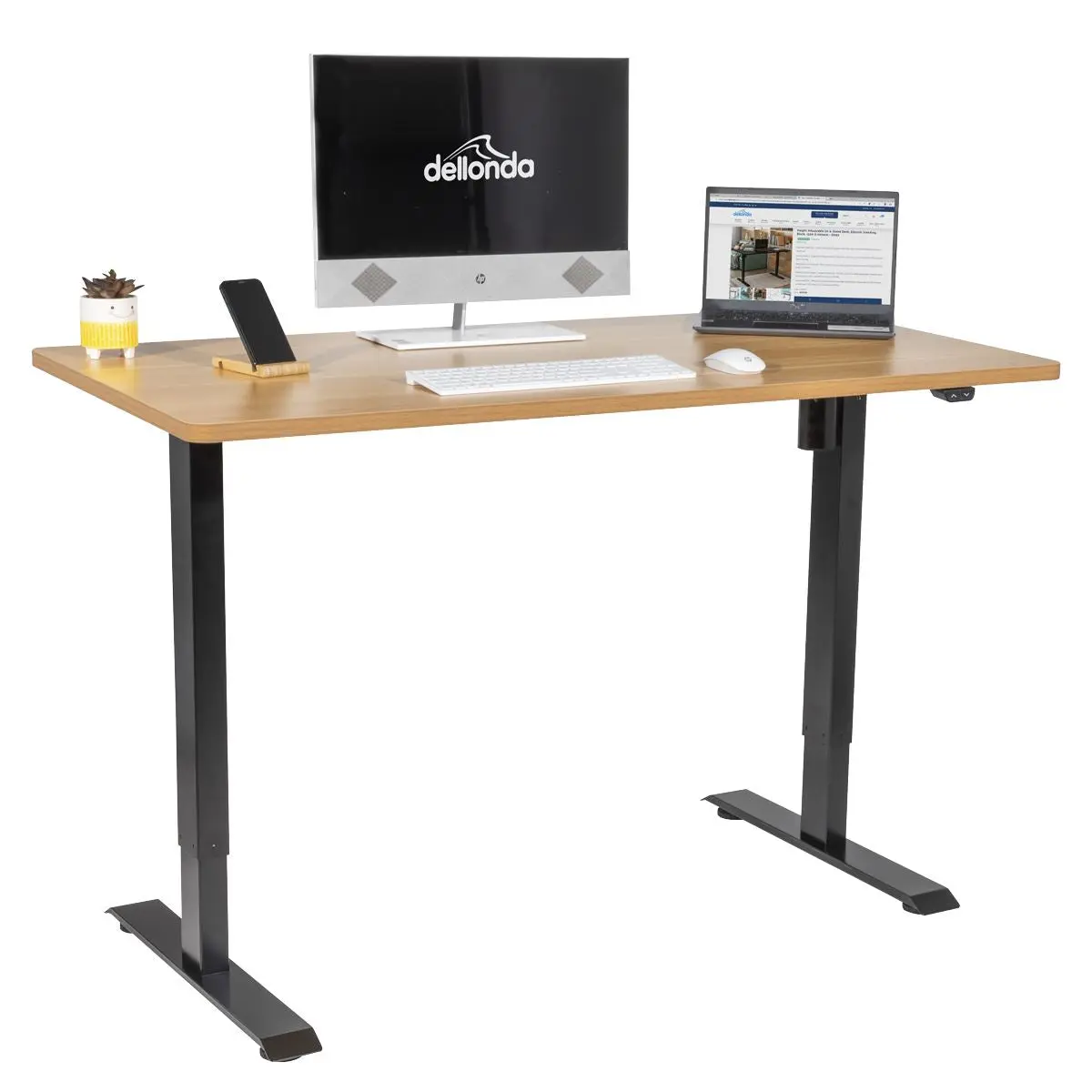 Dellonda Oak Electric Height Adjustable Standing Desk, Office Quiet & Fast 1400 x 700mm - Image 4