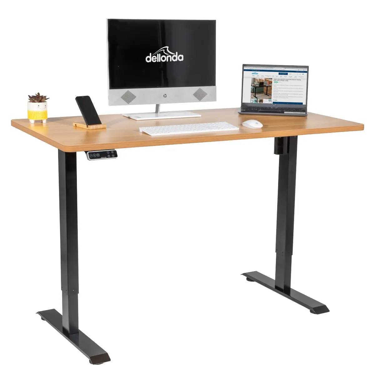 Dellonda Oak Electric Height Adjustable Standing Desk with Memory, Quiet & Fast 1400 x 700mm - Image 2