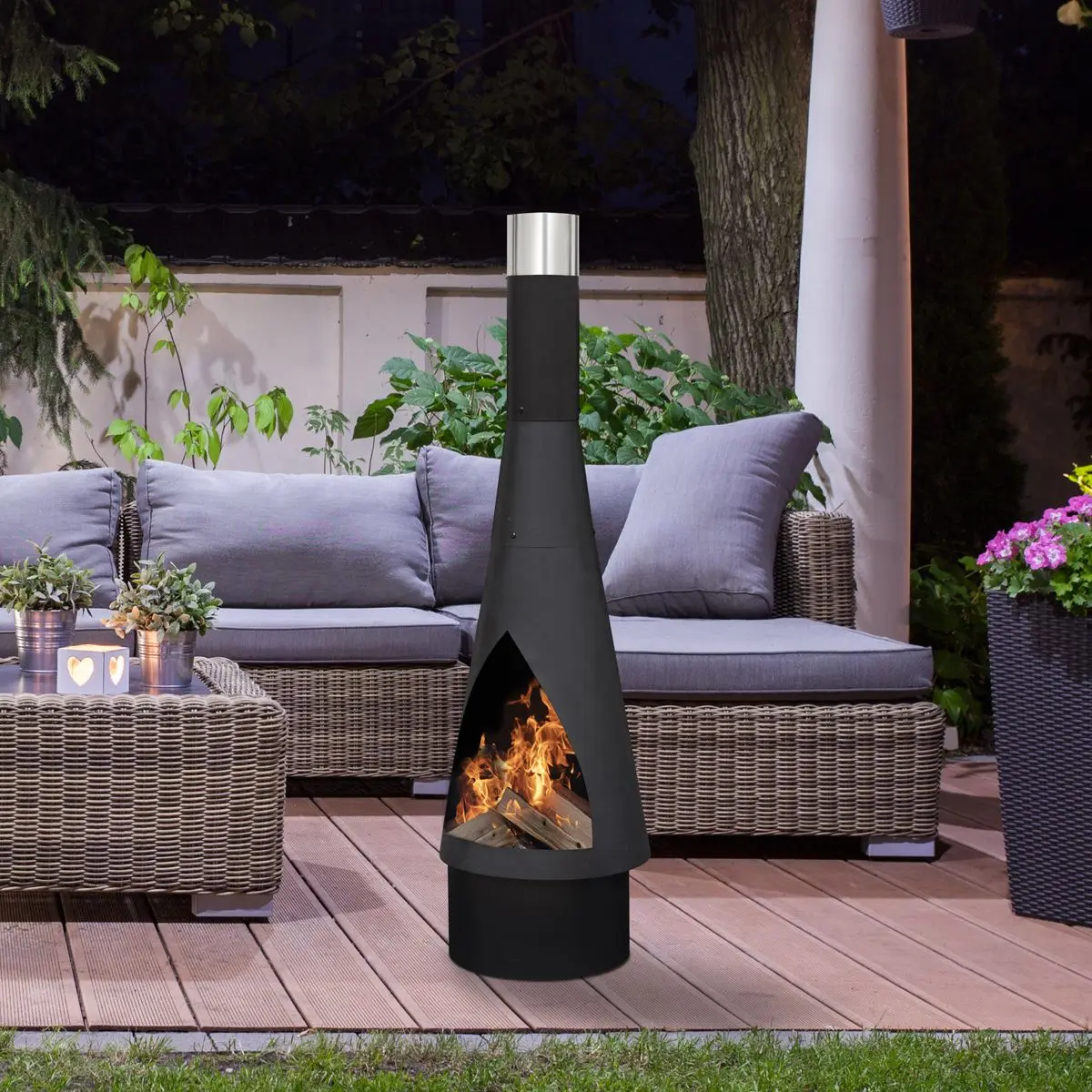 Dellonda Outdoor Chiminea, Fireplace, Fire Pit, Heater, Durable, Black Steel - Image 11