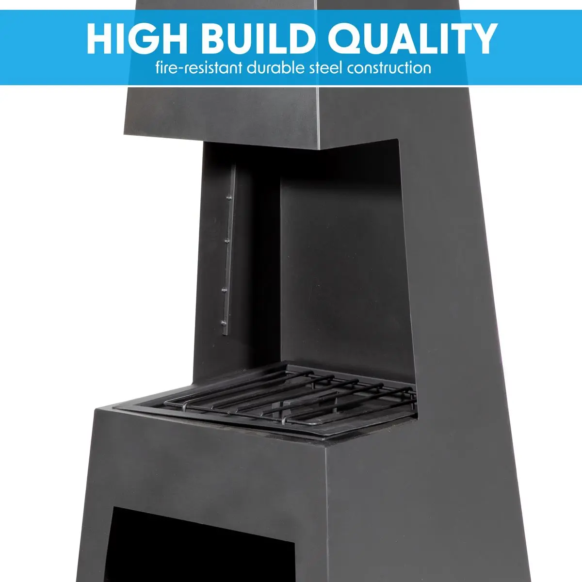 Dellonda Outdoor Chiminea Fireplace Fire Pit Heater Firewood Storage Black Steel - Image 8