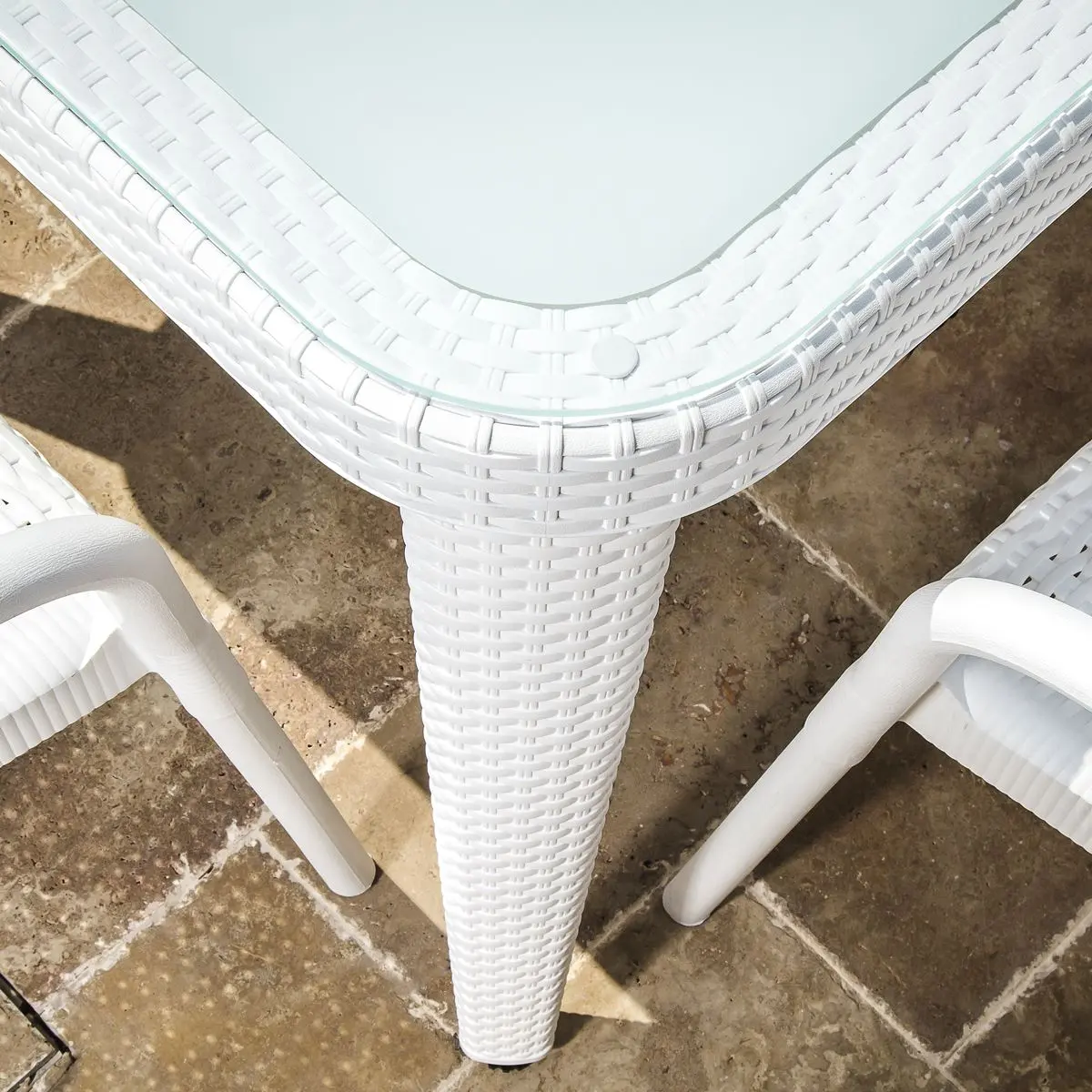 Dellonda Outdoor Dining Table Weather Resistant Body Glass Table 90x150cm - Image 2