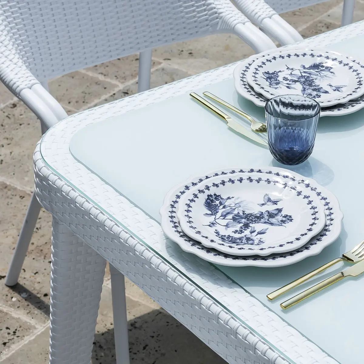 Dellonda Outdoor Dining Table Weather Resistant Body Glass Table 90x150cm - Image 5