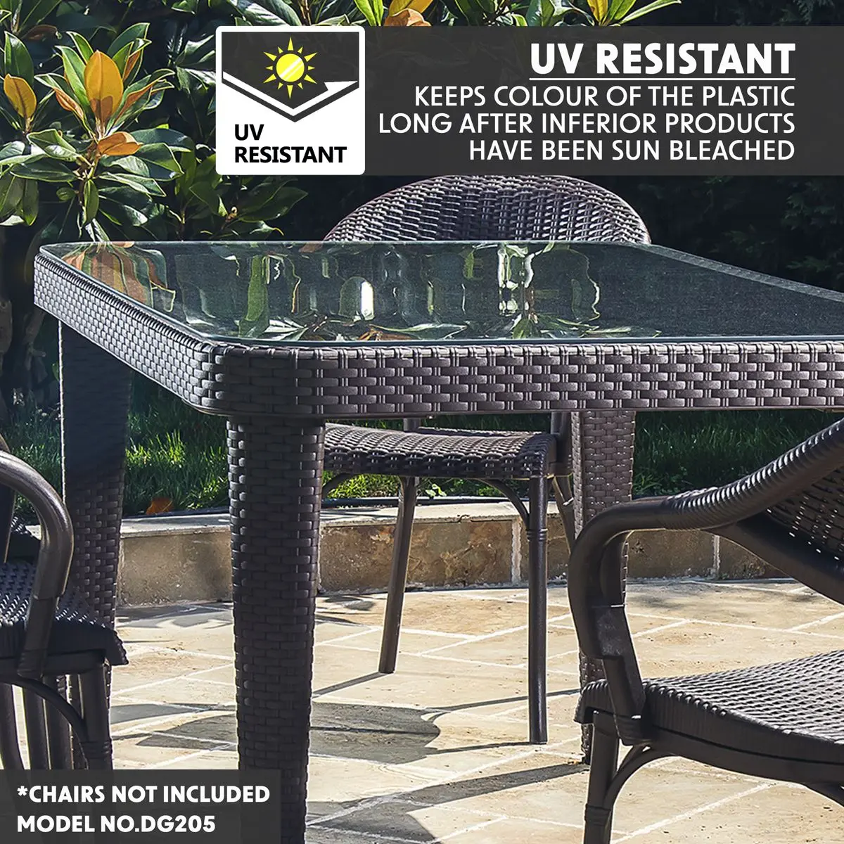 Dellonda Outdoor Dining Table Weather Resistant Glass Table 90x150cm - Image 3