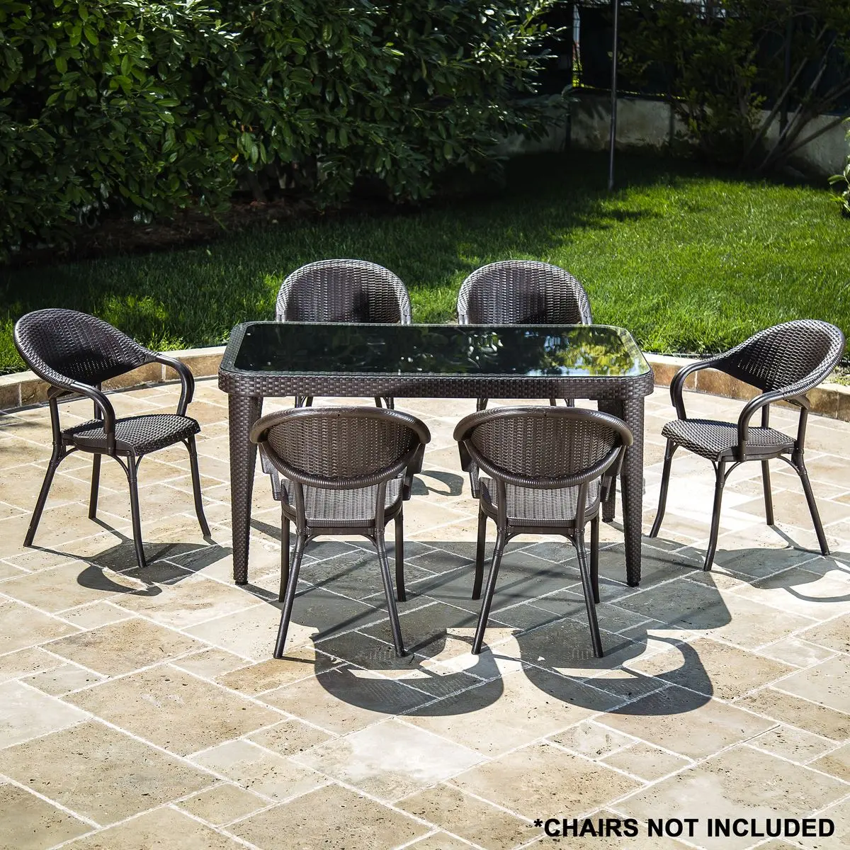 Dellonda Outdoor Dining Table Weather Resistant Glass Table 90x150cm - Image 5