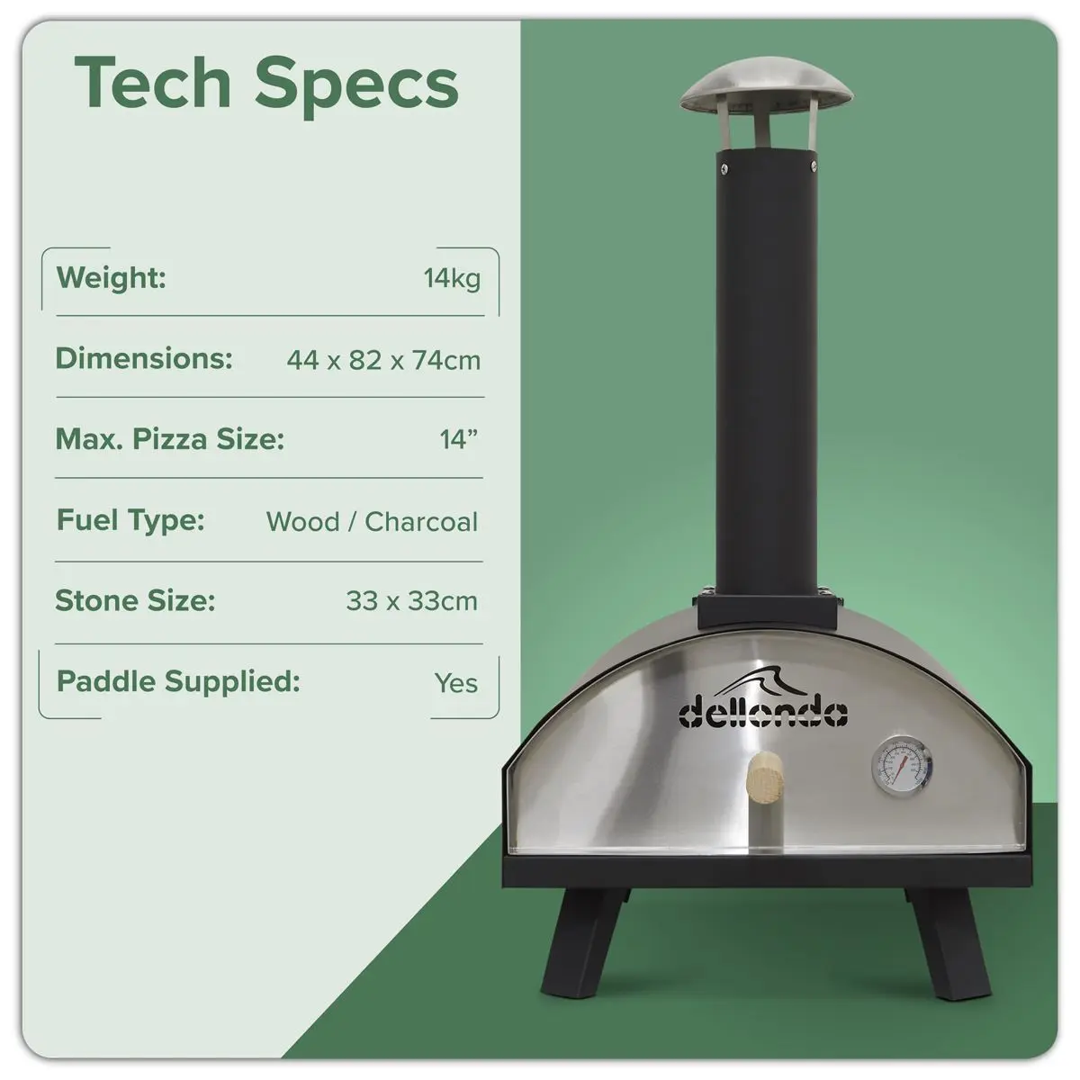Dellonda Portable Wood-Fired 14" Pizza & Smoking Oven - Black/Stainless Steel - Image 2