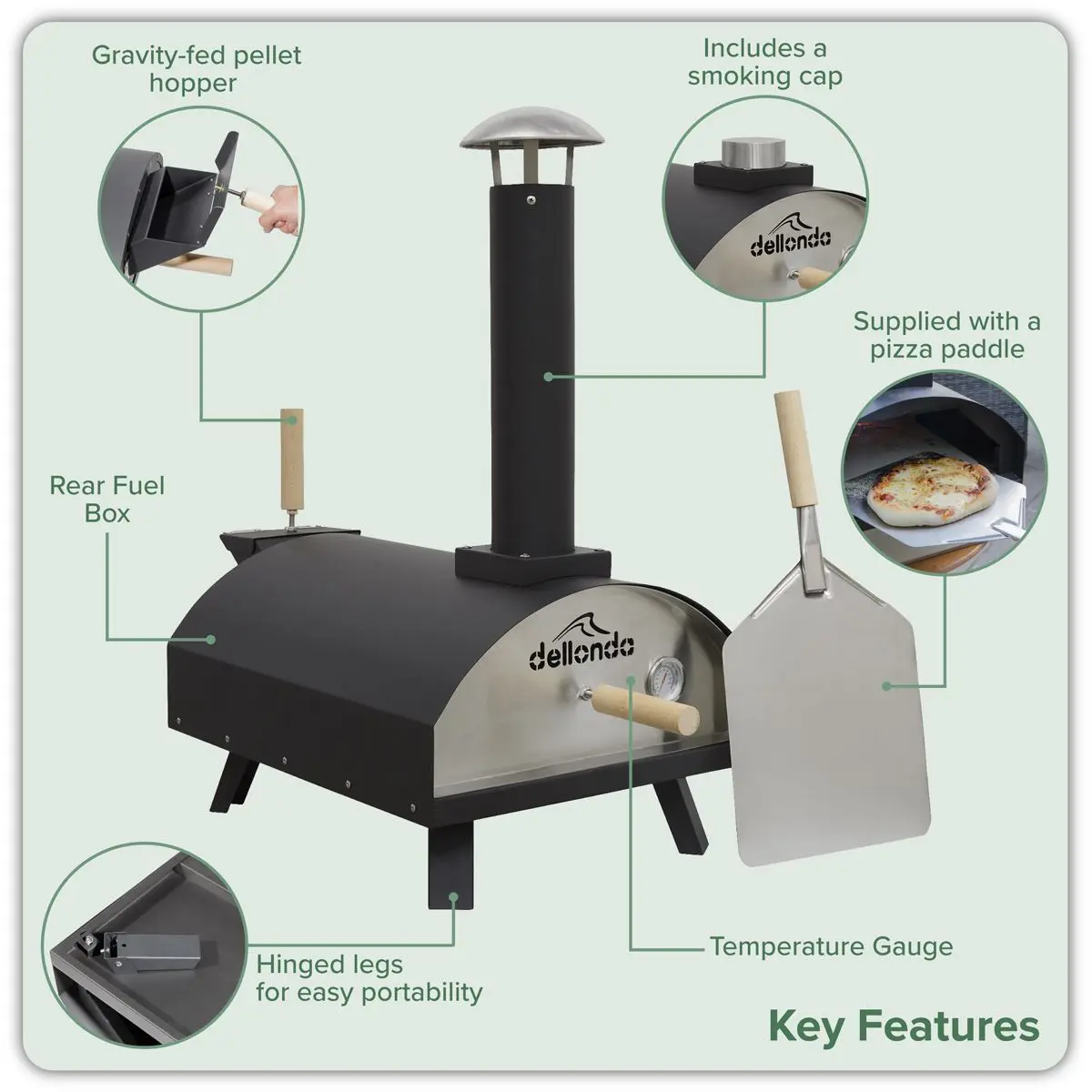 Dellonda Portable Wood-Fired 14" Pizza & Smoking Oven - Black/Stainless Steel - Image 4