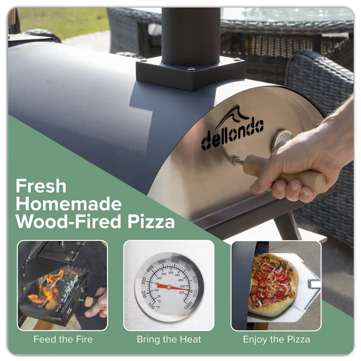 Dellonda Portable Wood-Fired 14" Pizza & Smoking Oven - Black/Stainless Steel - Image 7