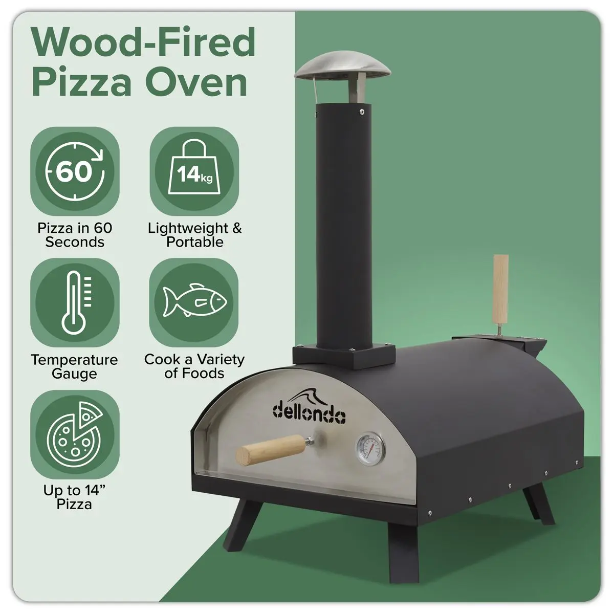 Dellonda Portable Wood-Fired 14" Pizza & Smoking Oven - Black/Stainless Steel - Image 8