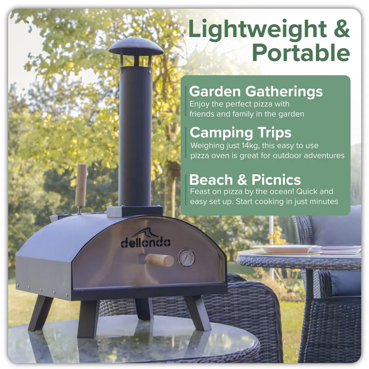 Dellonda Portable Wood-Fired 14" Pizza & Smoking Oven - Black/Stainless Steel - Image 9