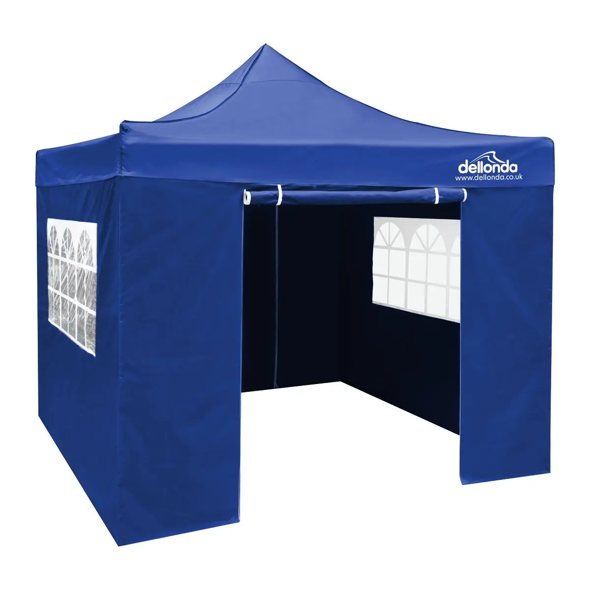 Dellonda Premium 2x2m Pop-Up Gazebo & Side Walls, PVC Coated, Water Resistant Fabric, Supplied with Carry Bag, Rope, Stakes & Weight Bags - Blue