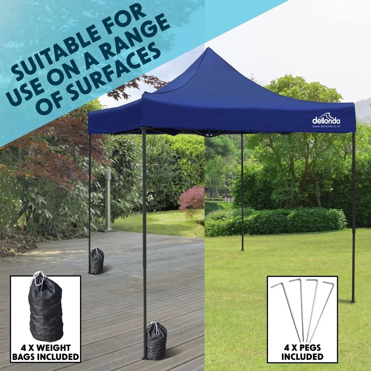 Dellonda Premium 3 x 3m Pop-Up Gazebo, PVC Coated, Water Resistant Fabric, Supplied with Carry Bag, Rope, Stakes & Weight Bags - Blue Canopy - Image 11