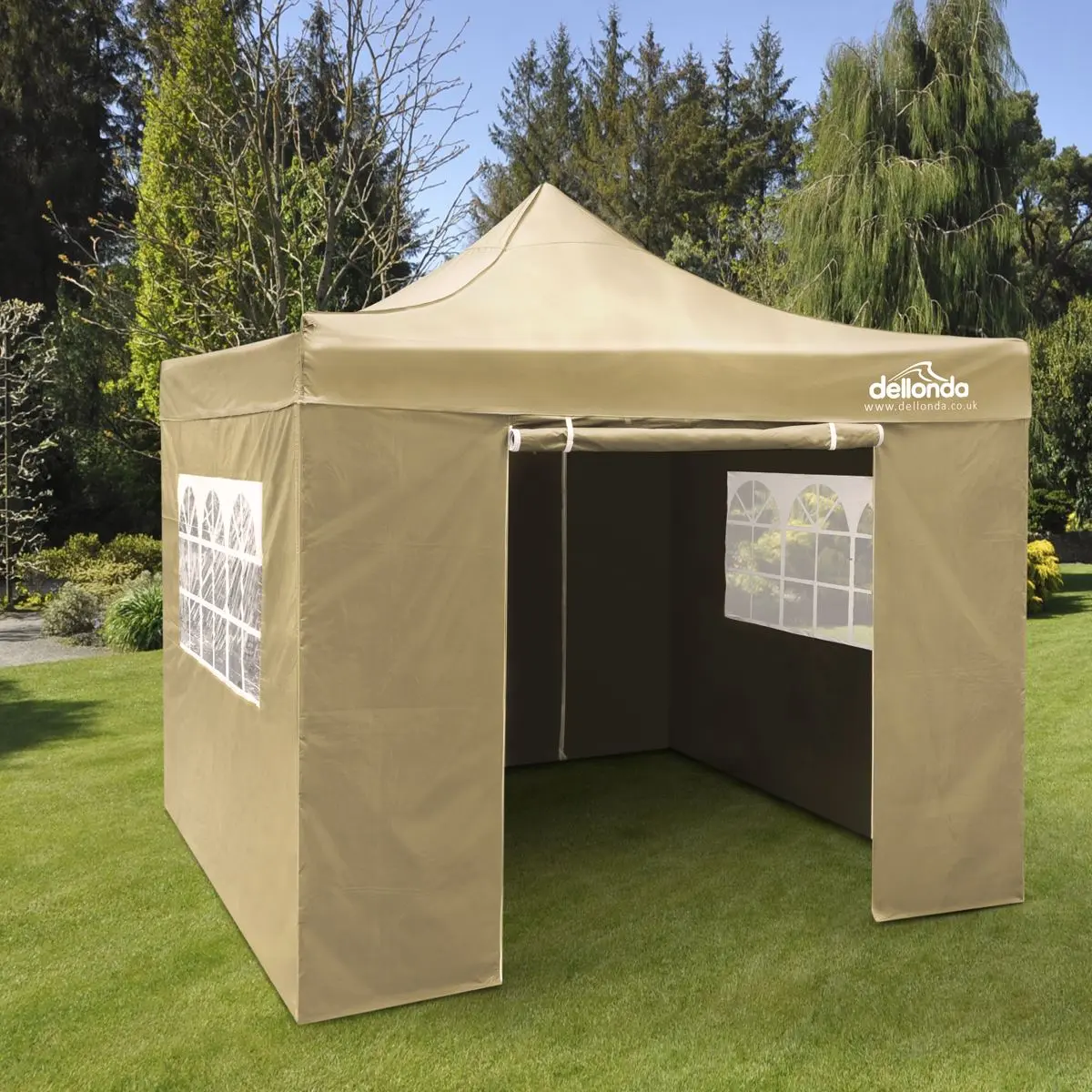 Dellonda Premium 3x3m Pop-Up Gazebo & Side Walls, PVC Coated, Water Resistant Fabric with Carry Bag, Rope, Stakes & Weight Bags - Beige - Image 5