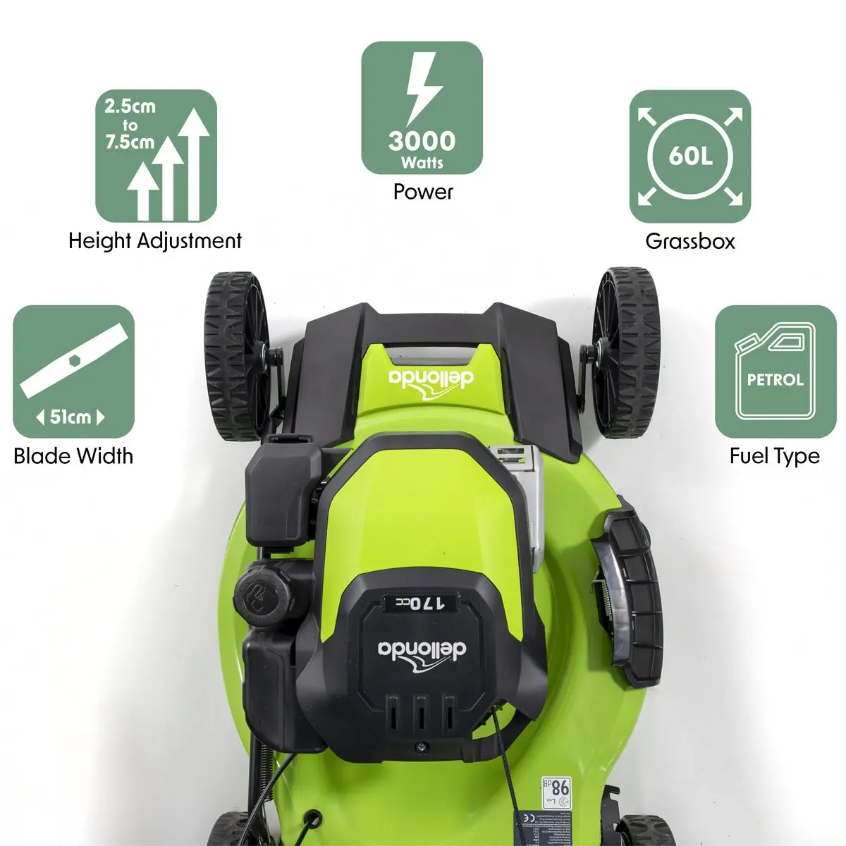 Dellonda Self-Propelled Petrol Lawnmower Grass Cutter with Height Adjustment & Grass Bag 170cc 20"/51cm 4-Stroke Engine - Image 4