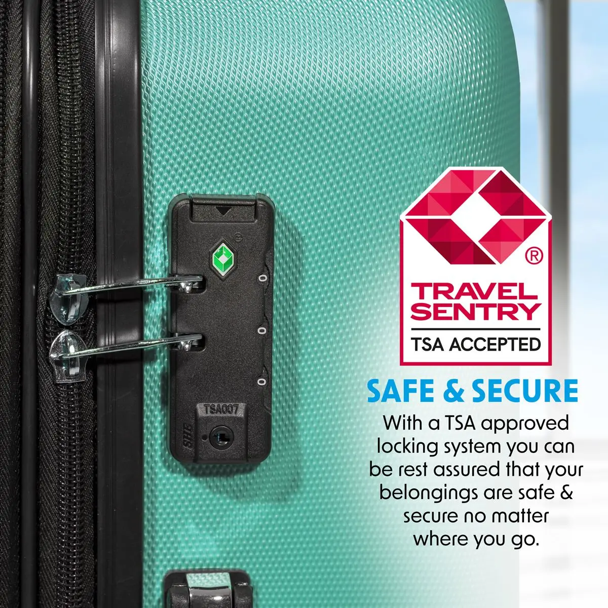 Dellonda Set 3-Piece Lightweight ABS Luggage Set with Integrated TSA Approved Combination Lock - Teal - DL126 - Image 2