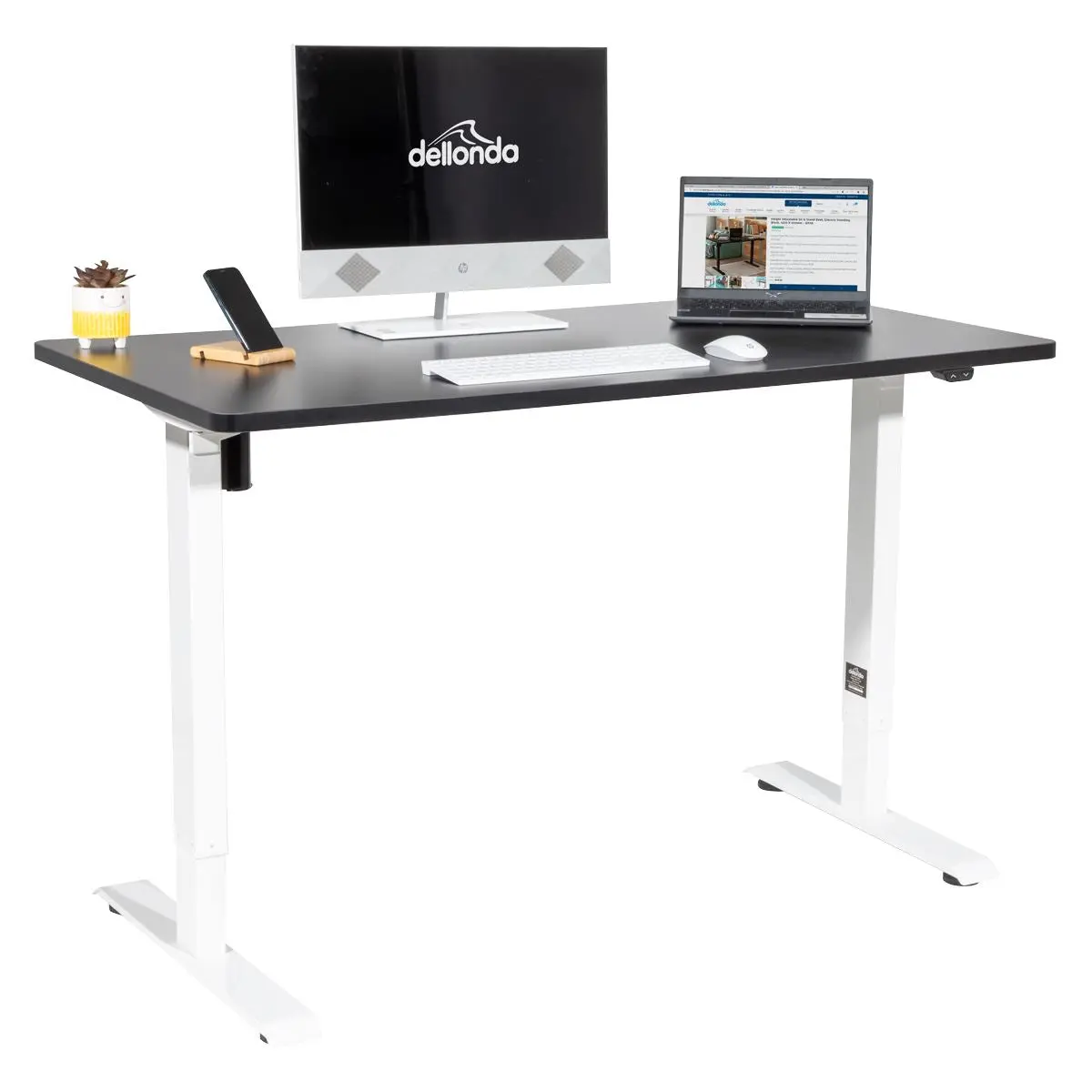 Dellonda Single Motor Height-Adjustable Electric Sit & Stand Desk with Black Desktop & White Frame - Image 4