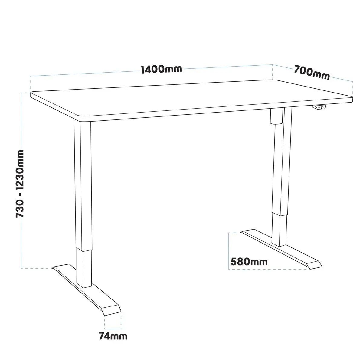 Dellonda Single Motor Height-Adjustable Electric Sit & Stand Desk with Black Desktop & White Frame - Image 6