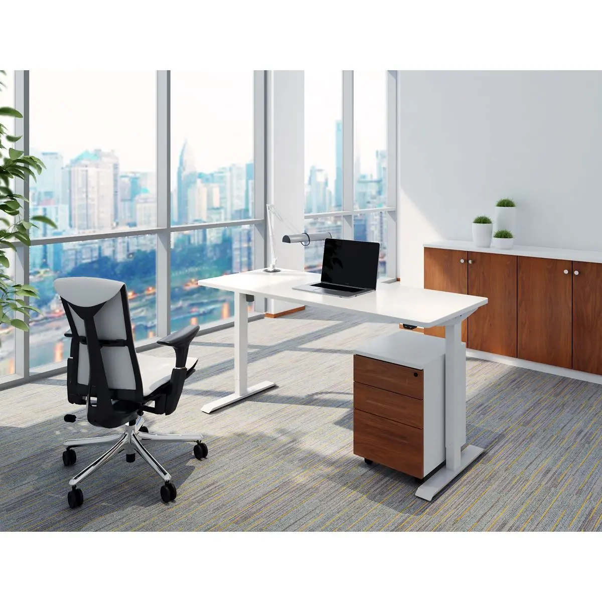 Dellonda Single Motor Height-Adjustable Electric Sit & Stand Desk with White Desktop & Frame - Image 4