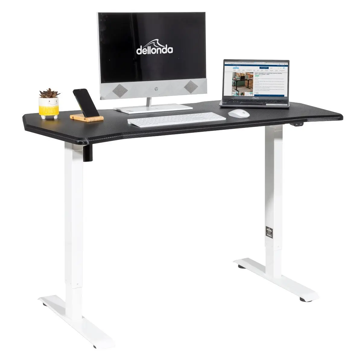 Dellonda Single Motor Height-Adjustable Electric Sit & Stand Gaming Desk with Carbon Fibre Desktop & White Frame - Image 6