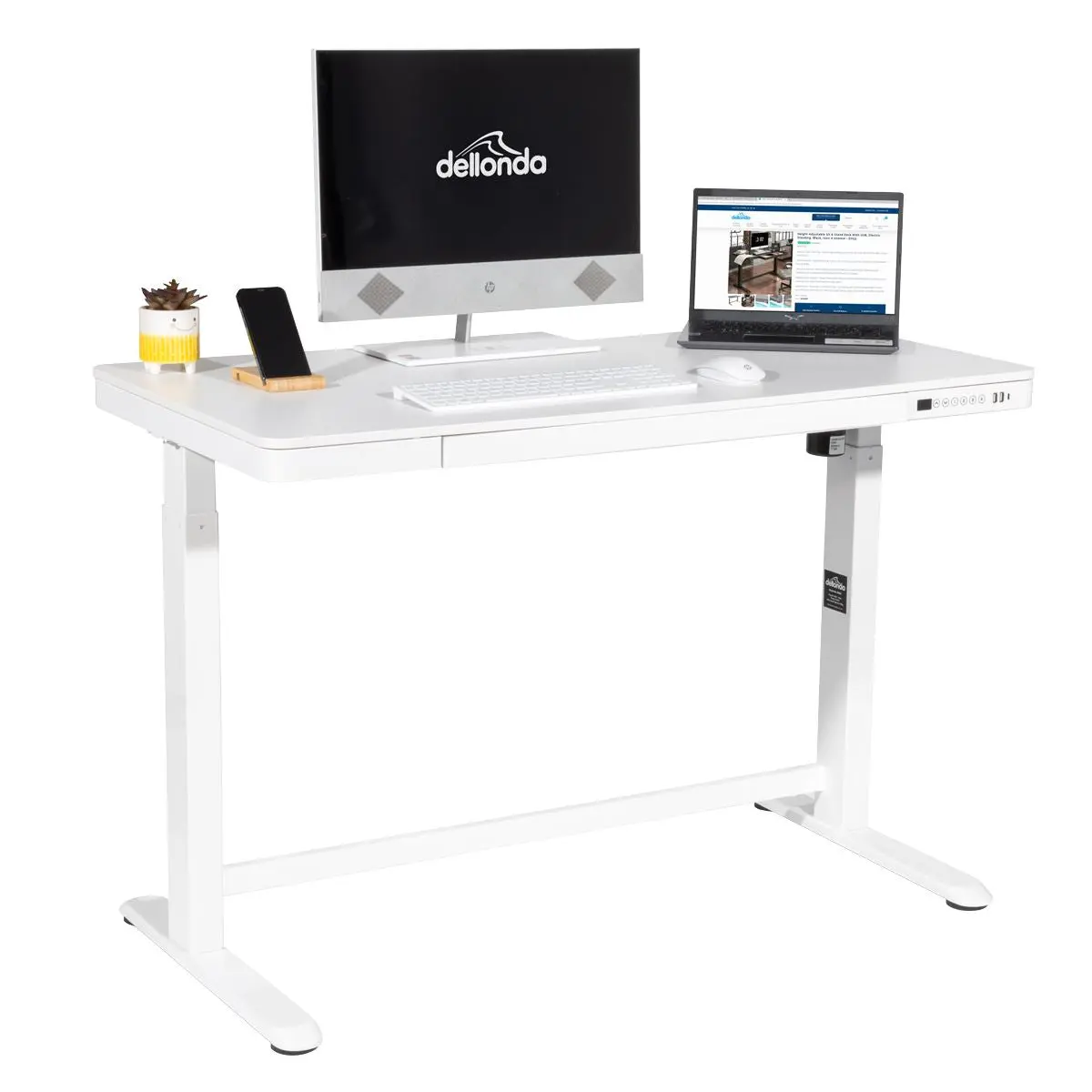 Dellonda White Electric Adjustable Standing Desk with USB & Drawer, 1200 x 600mm - Image 5