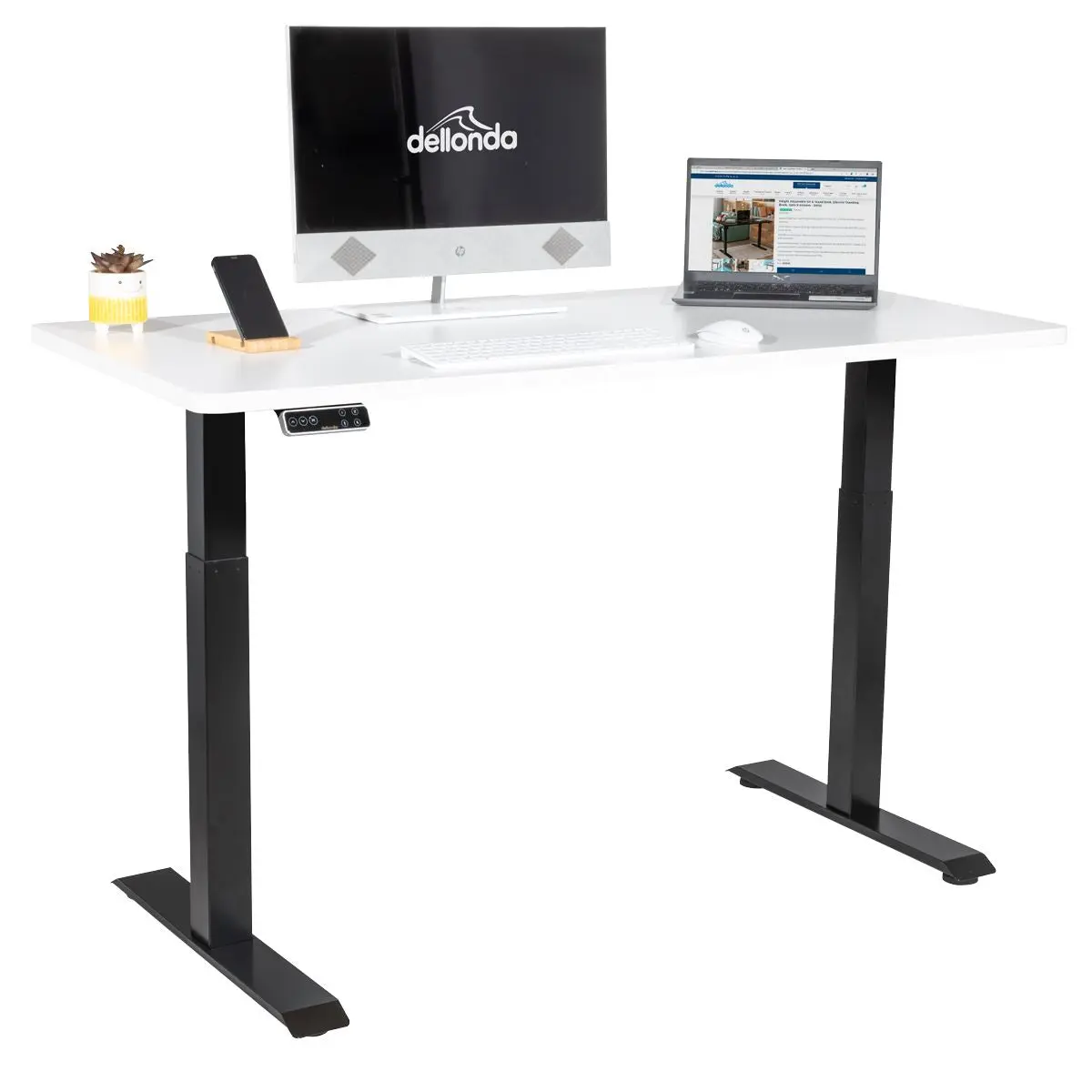 Dellonda White Electric Height Adjustable Standing Desk, 1400 x 700mm Dual Motor 100kg - Image 3