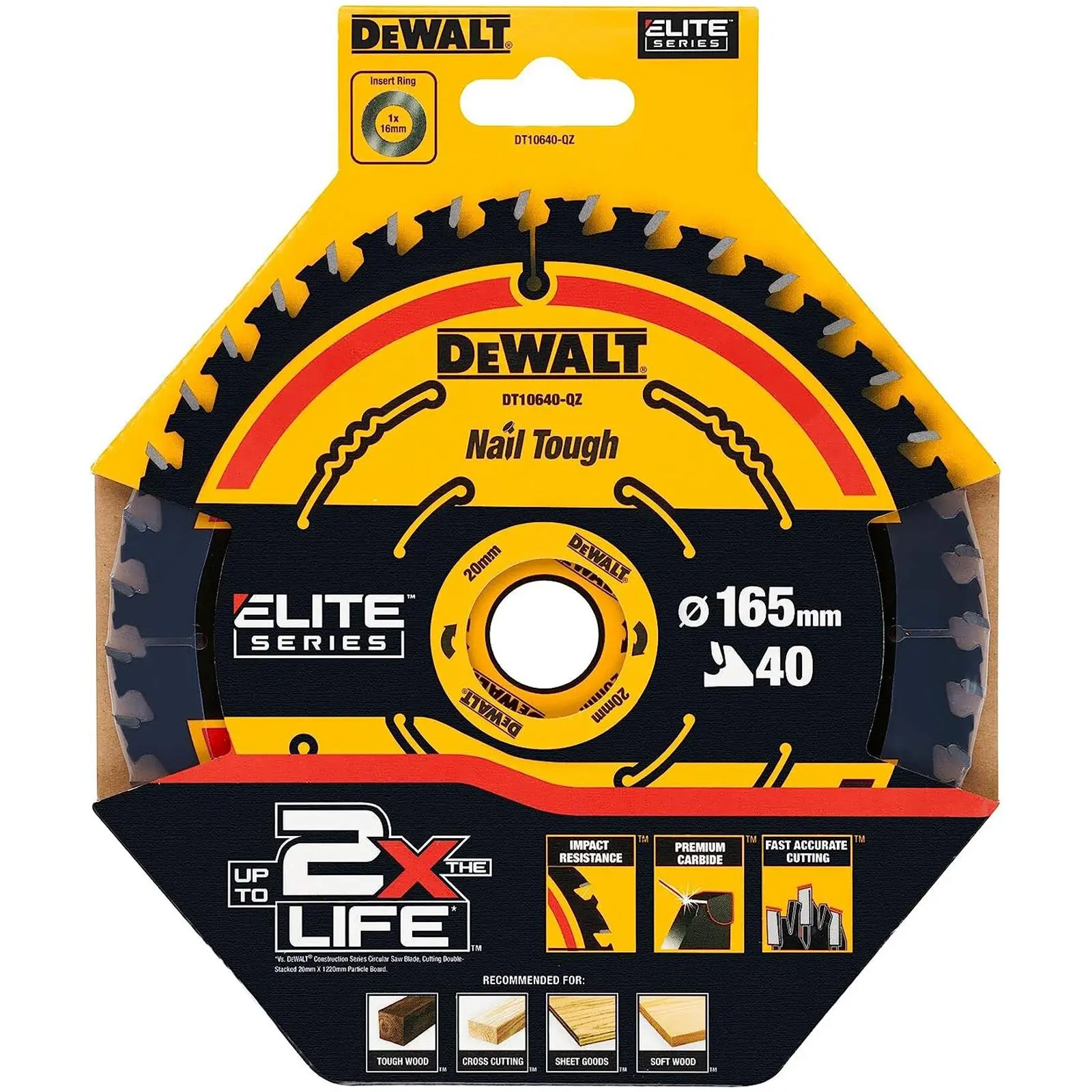 DeWalt Elite Circular Saw Blade 165mm x 20mm 40T Wood Cutting Framing DT10640 - Image 3