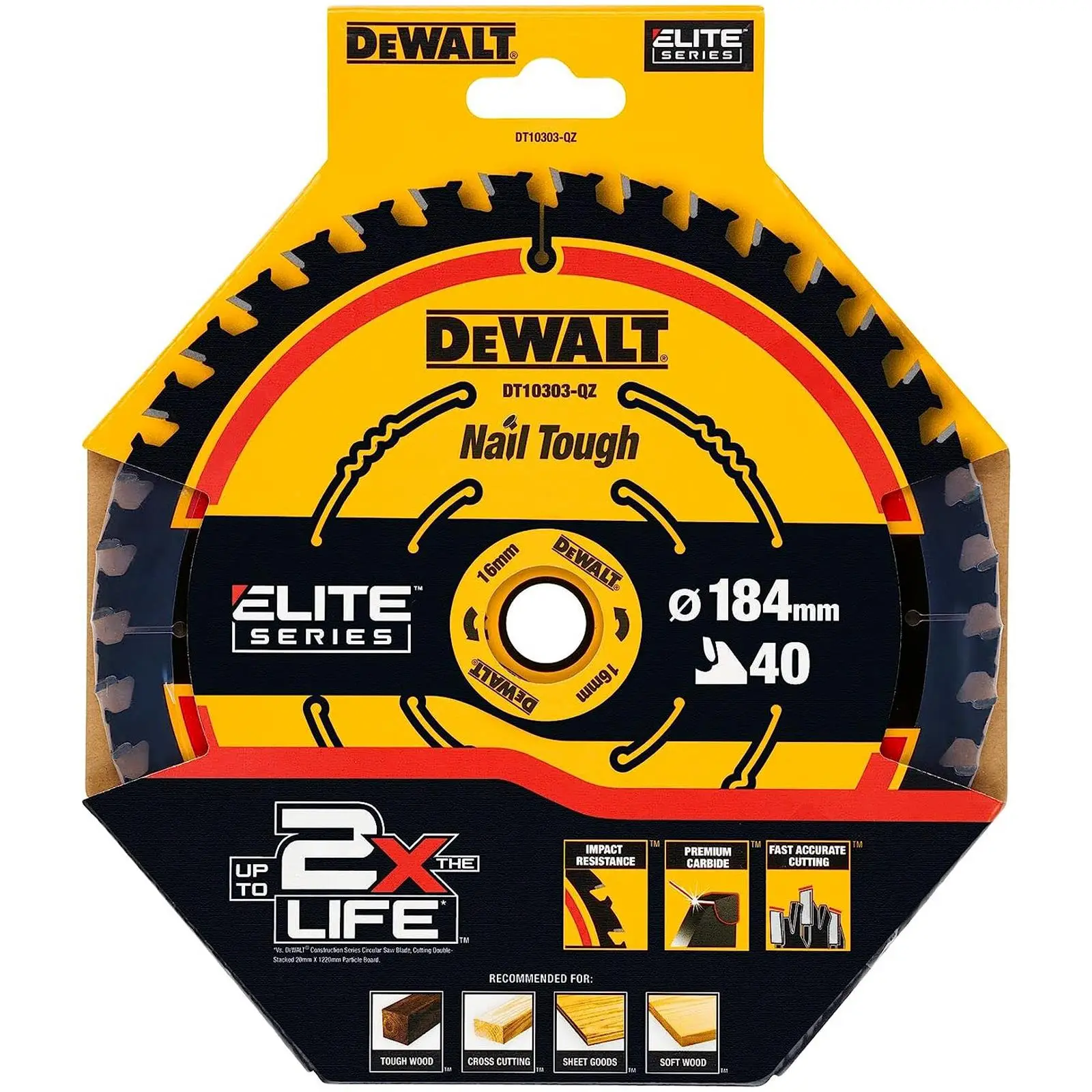 DeWalt Elite Circular Saw Blade 184mm x 16mm 40T Wood Cutting Framing DT10303 - Image 3