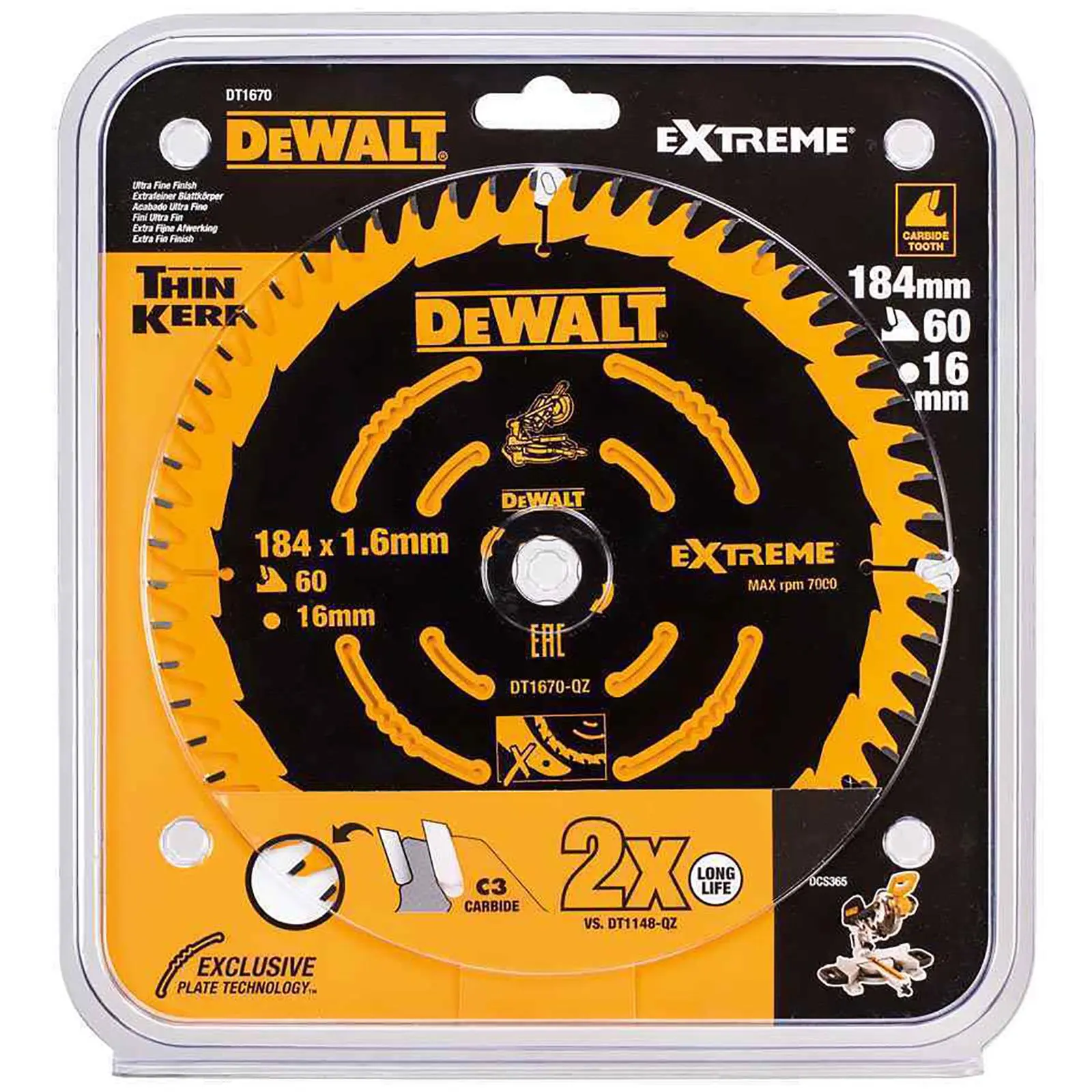 DeWalt Extreme Circular Saw Blade 184mm x 16mm 60T Wood Cutting Framing DT1670 - Image 3