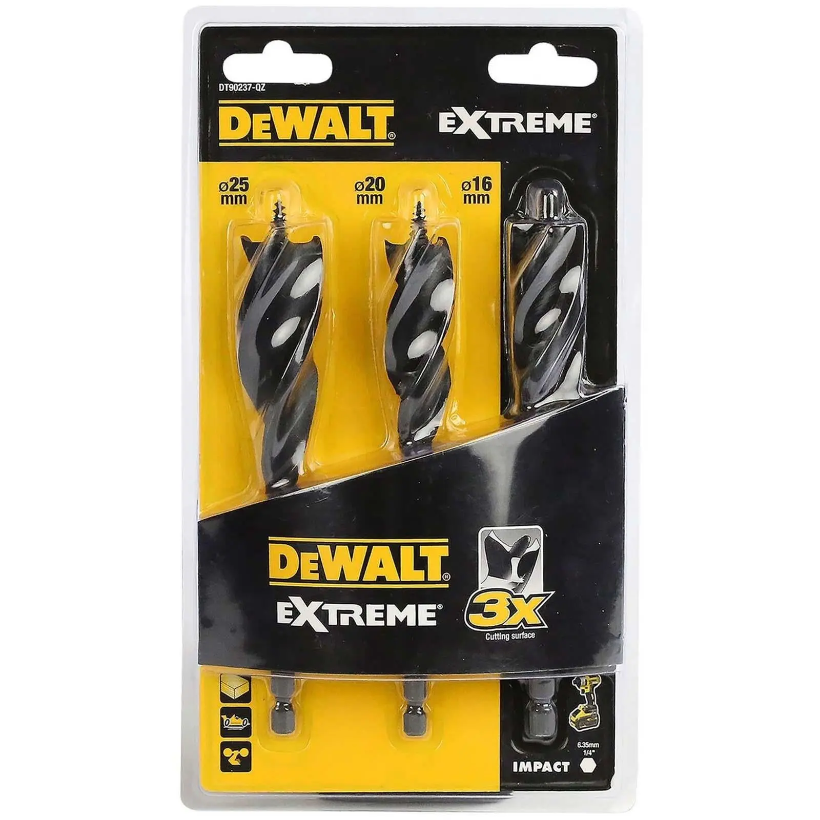 DeWalt Extreme Auger Drill Bit Set Tri Flute Spade Wood Self-Feed 3pc 152mm - Image 2