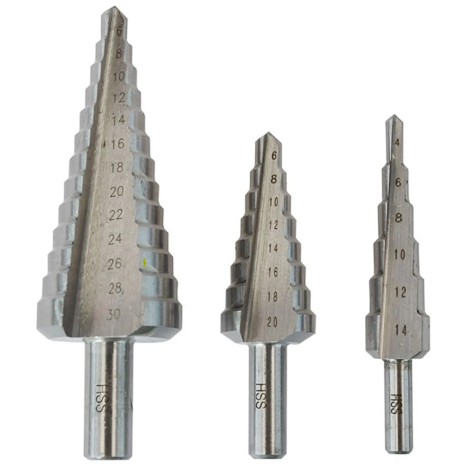 Faithfull Step Drill Set HSS 3 Piece 4-14mm 6-20mm 6-30mm Hole Cutter - Image 3
