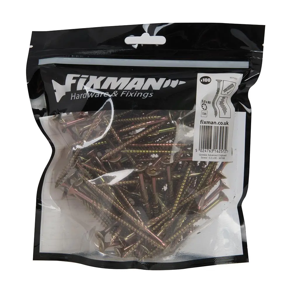Fixman Goldstar Advanced Screws 5 x 80mm 100pk 907589 - Image 4