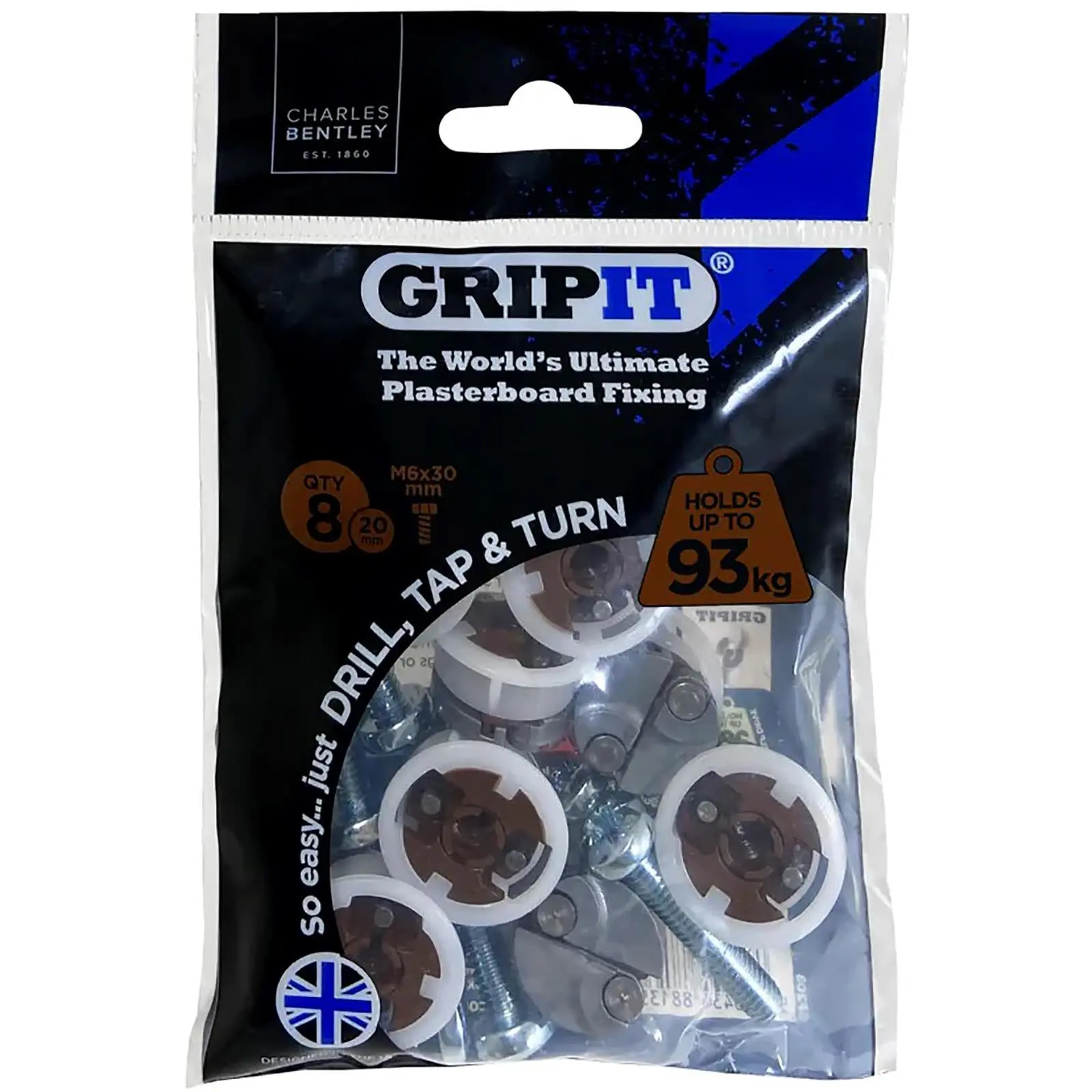 GripIt Brown Plasterboard Fixings 20mm 8 Pack - Image 2