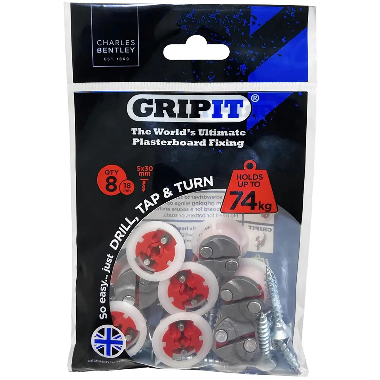 GripIt Red Plasterboard Fixings 18mm 8 Pack - Image 2
