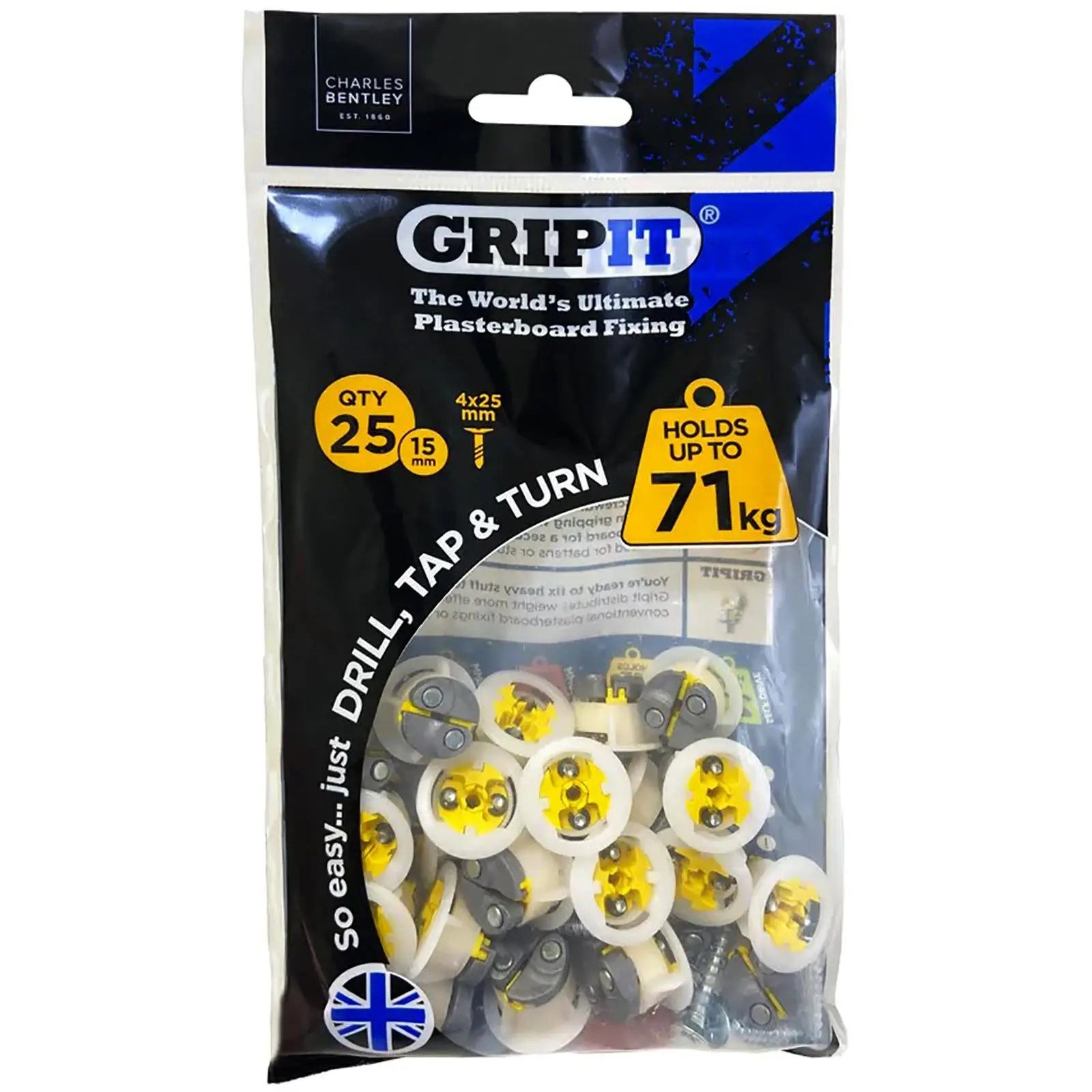 GripIt Yellow Plasterboard Fixings 15mm 25 Pack - Image 2