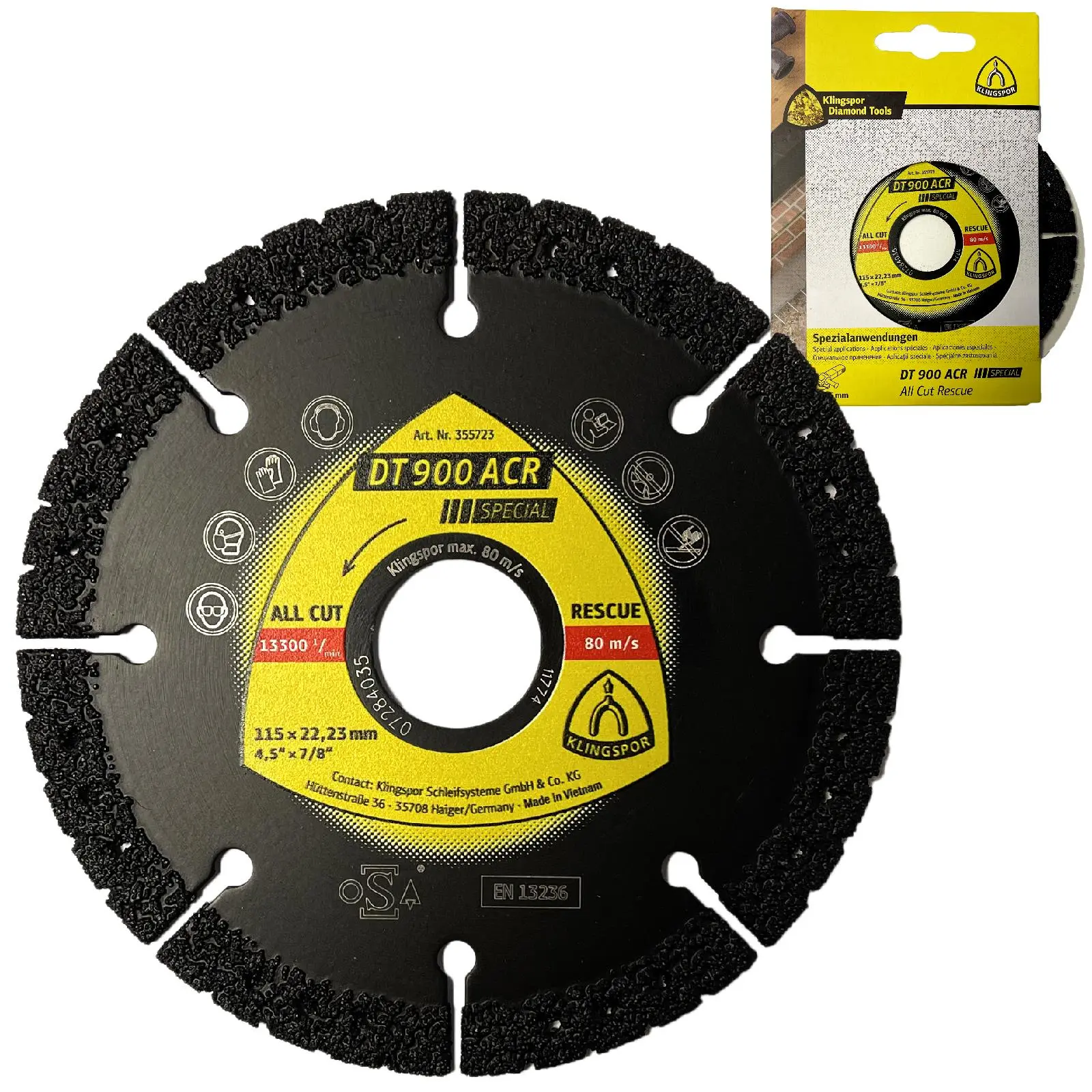 Klingspor Diamond Cutting Blade All Cut Rescue for Concrete Glass Wood Plastic Rubber Metal DT900ACR