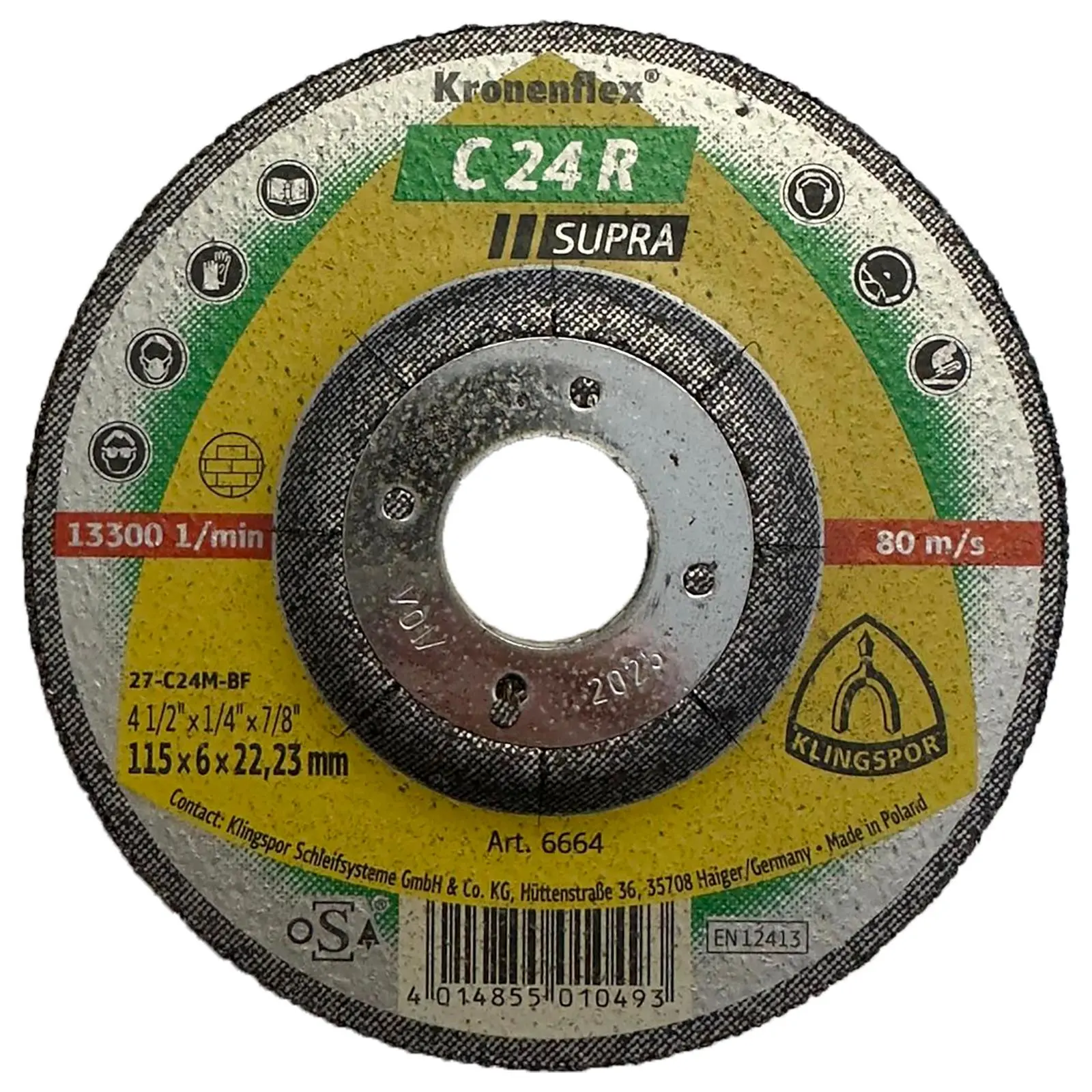 Klingspor Grinding Discs for Stone Concrete 115 x 6 x 22.23mm Depressed Centre C24R Supra - Image 2