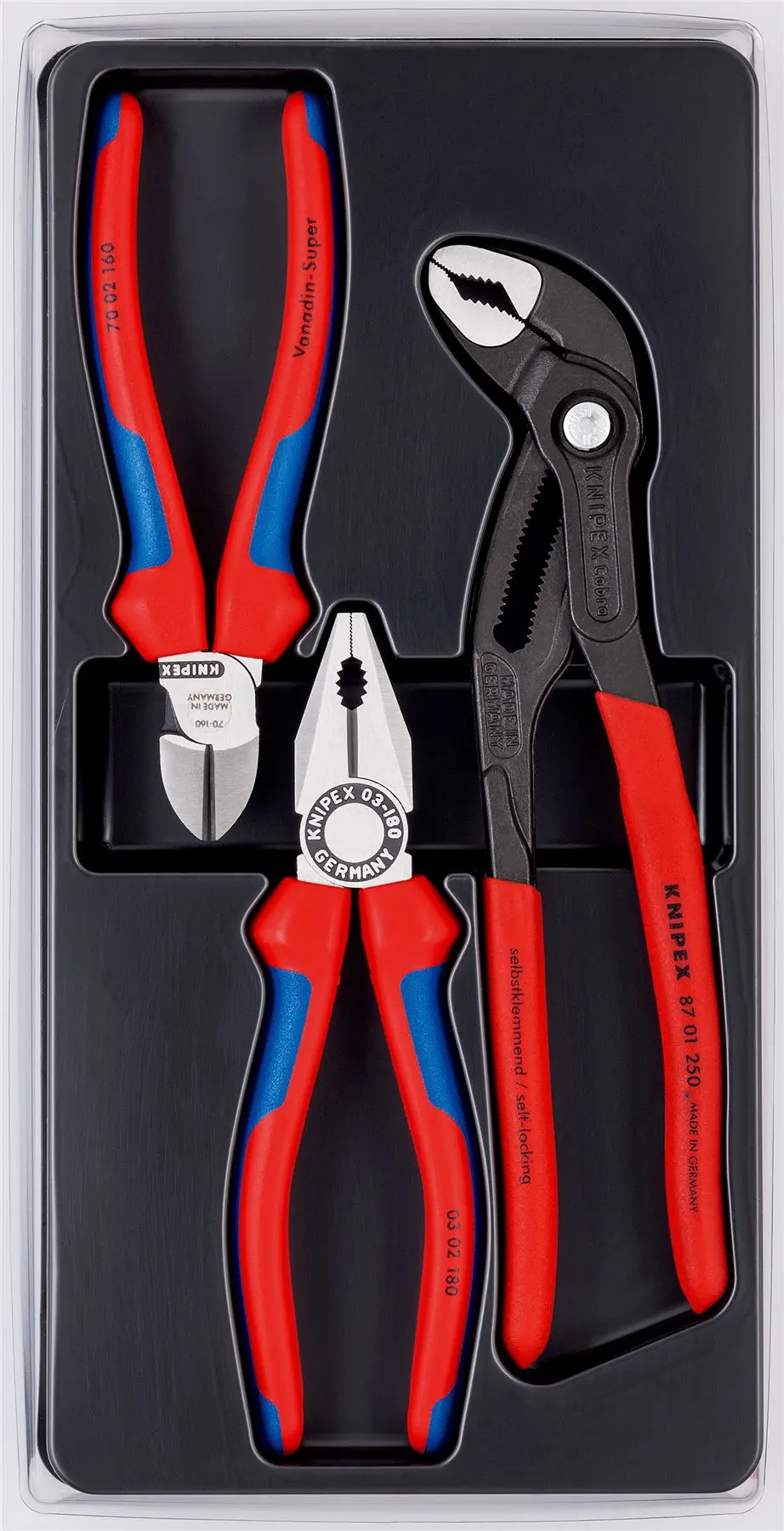 Knipex Bestseller Plier Set 3 Piece 250mm Cobra 180mm Combi 160mm Side Cutters 00 20 09 V01 - Image 2