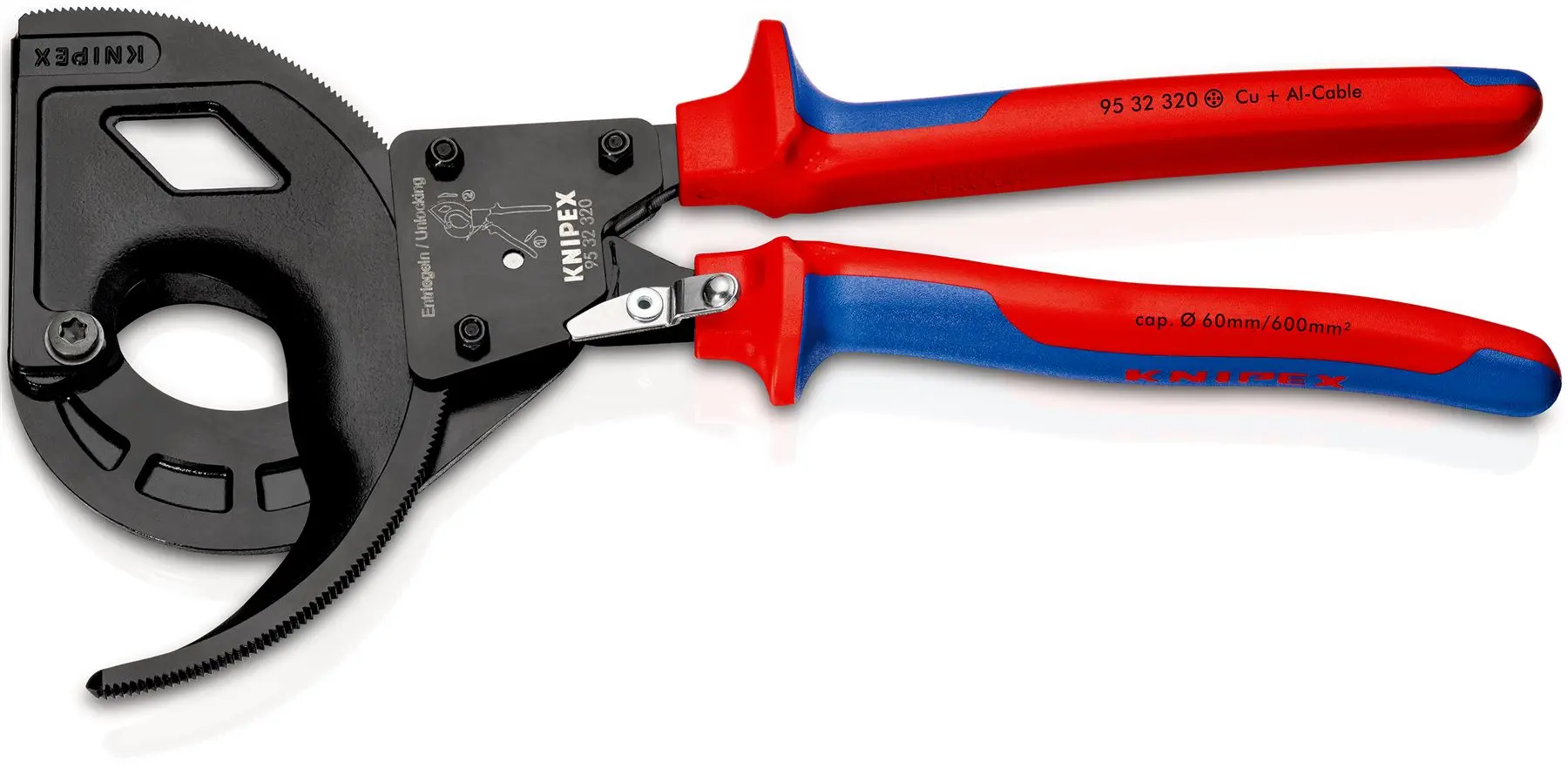 KNIPEX Cable Cutter Ratchet Action 3 Stage 60mm Diameter Cutting Capacity 320mm Multi Component Grips 95 32 320