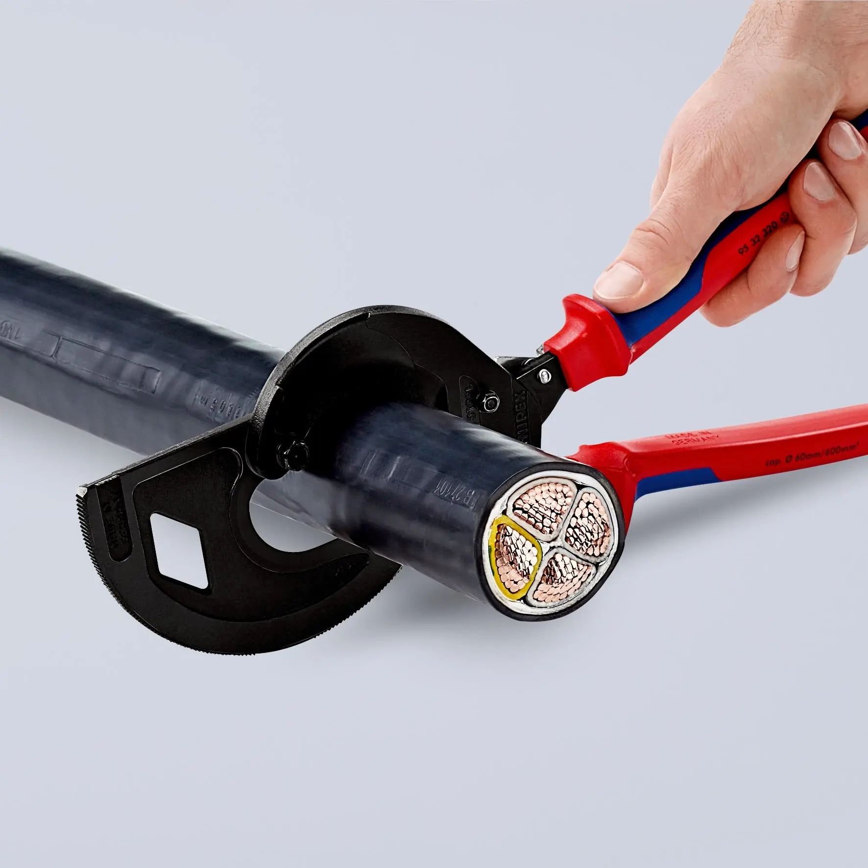 KNIPEX Cable Cutter Ratchet Action 3 Stage 60mm Diameter Cutting Capacity 320mm Multi Component Grips 95 32 320 - Image 4