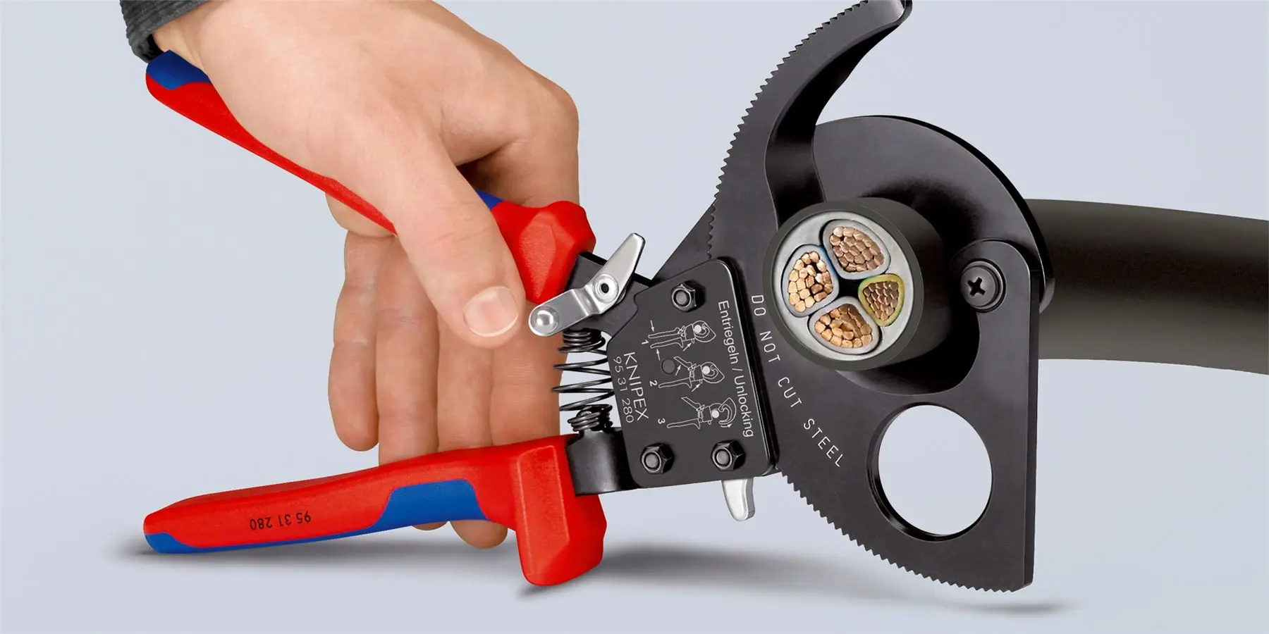KNIPEX Cable Cutter Ratchet Action 32mm Diameter Cutting Capacity 250mm Multi Component Grips 95 31 250 - Image 2