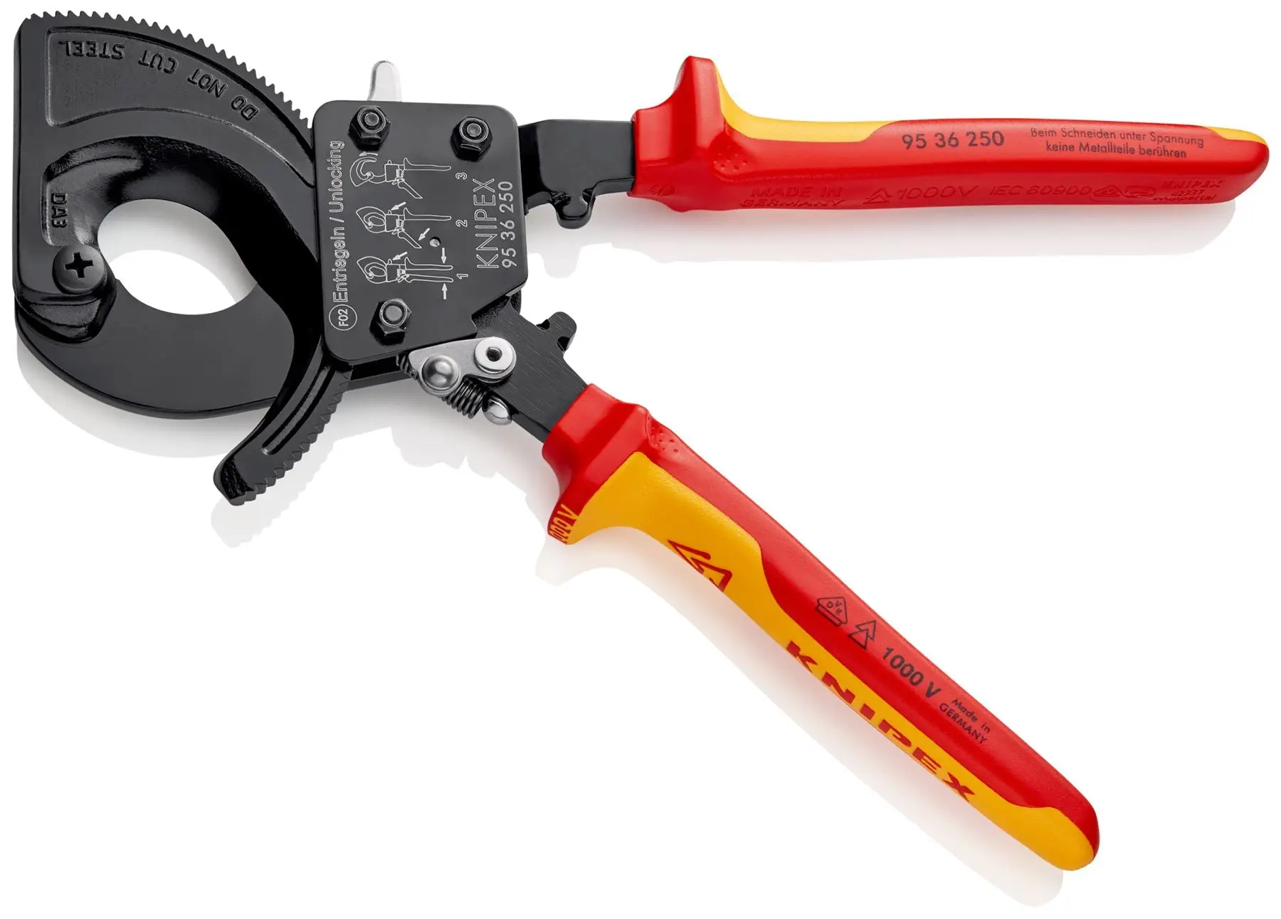KNIPEX Cable Cutter Ratchet Action 32mm Diameter Cutting Capacity 250mm VDE Insulated Multi Component Grips 95 36 250 - Image 2