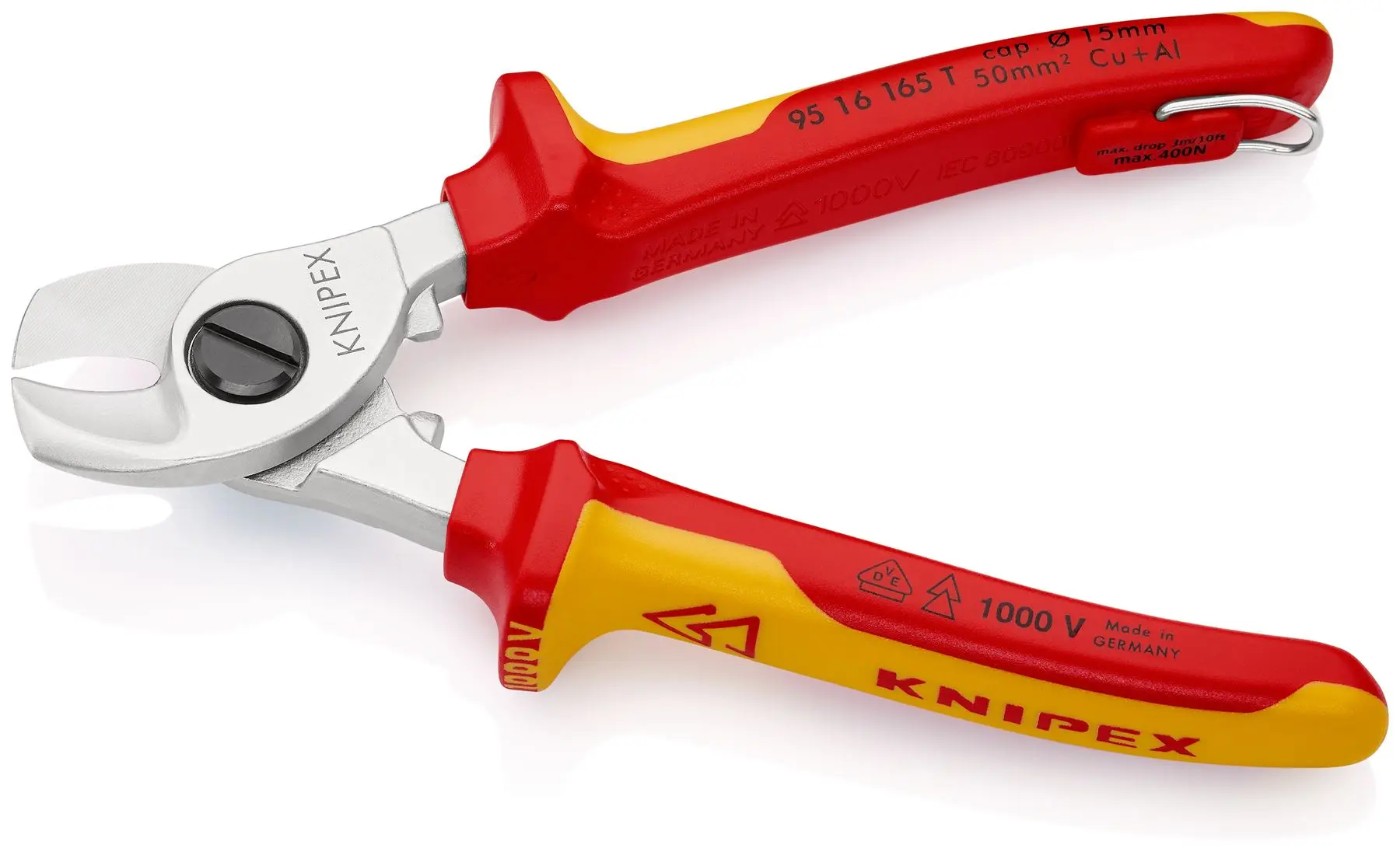 Knipex Cable Shears 165mm VDE Insulated 1000V with Tether Point 95 16 165 T - Image 2