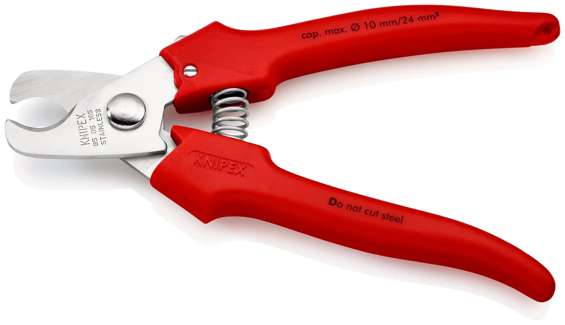 KNIPEX Cable Shears Cutters Cuts Cable up to 10mm Diameter 165mm Plastic Coated Handles 95 05 165 SB - Image 2