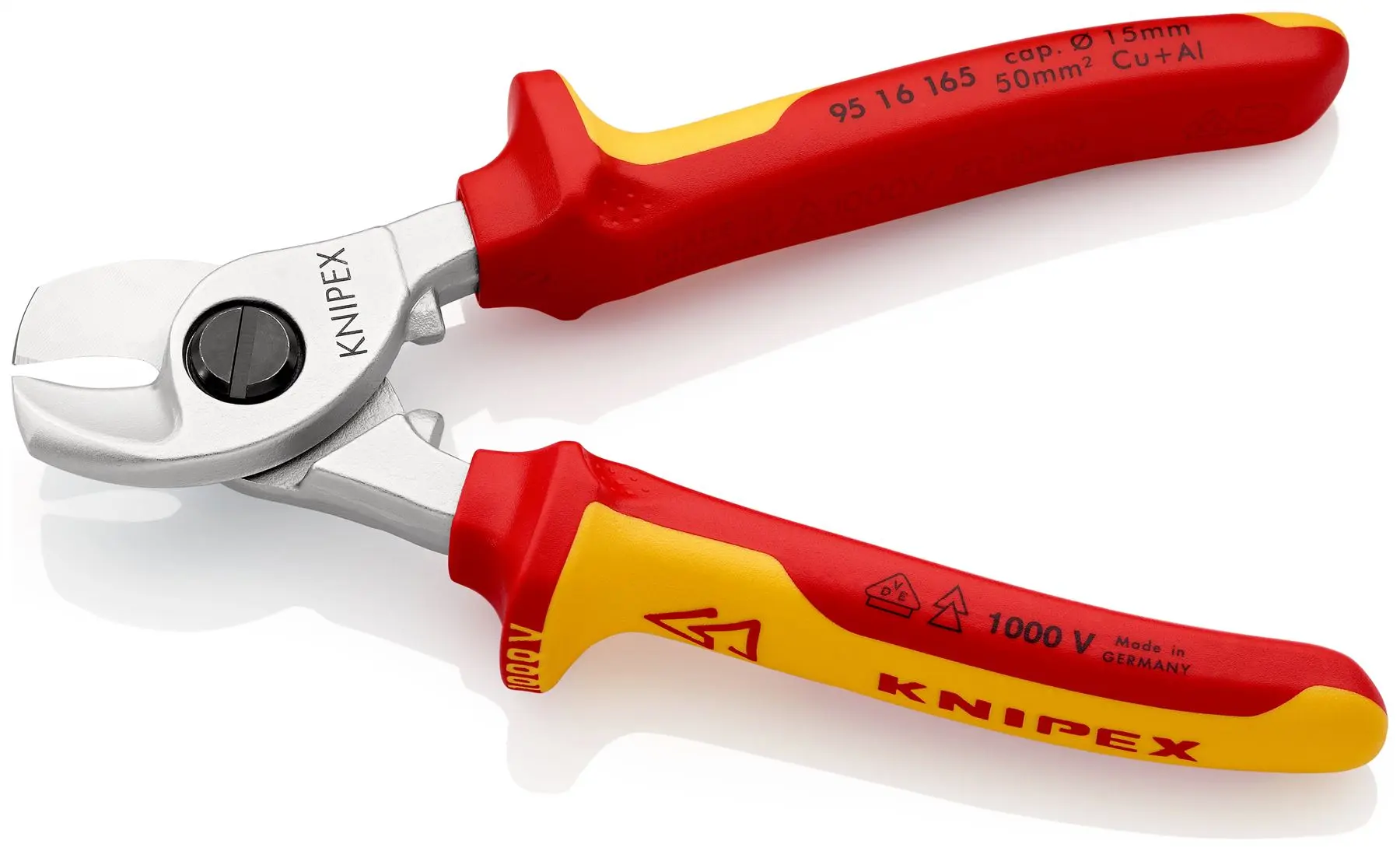 KNIPEX Cable Shears Cutting Pliers Cuts Cable up to 15mm Diameter 165mm VDE Insulated Multi Component Grips 95 16 165 - Image 2