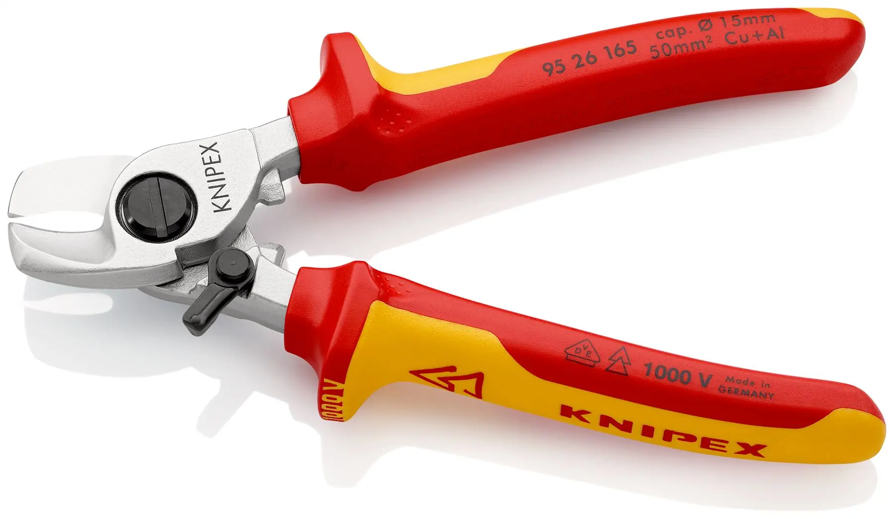KNIPEX Cable Shears Cutting Pliers with Opening Spring 15mm Diameter Capacity 165mm VDE Multi Component Grips 95 26 165 - Image 2