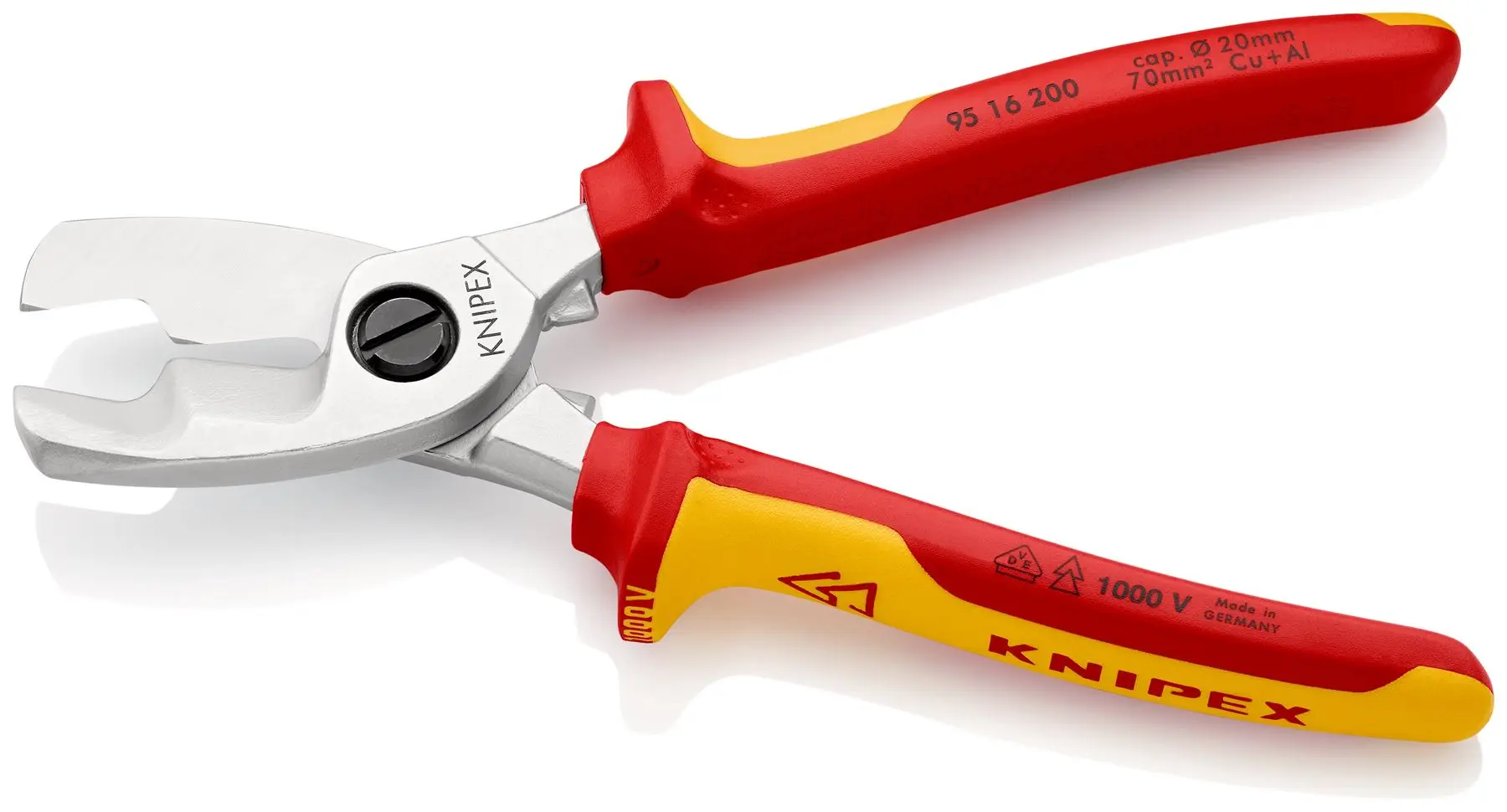 KNIPEX Cable Shears with Twin Cutting Edge 20mm Diameter Capacity 200mm VDE Multi Component Grips 95 16 200 SB - Image 2